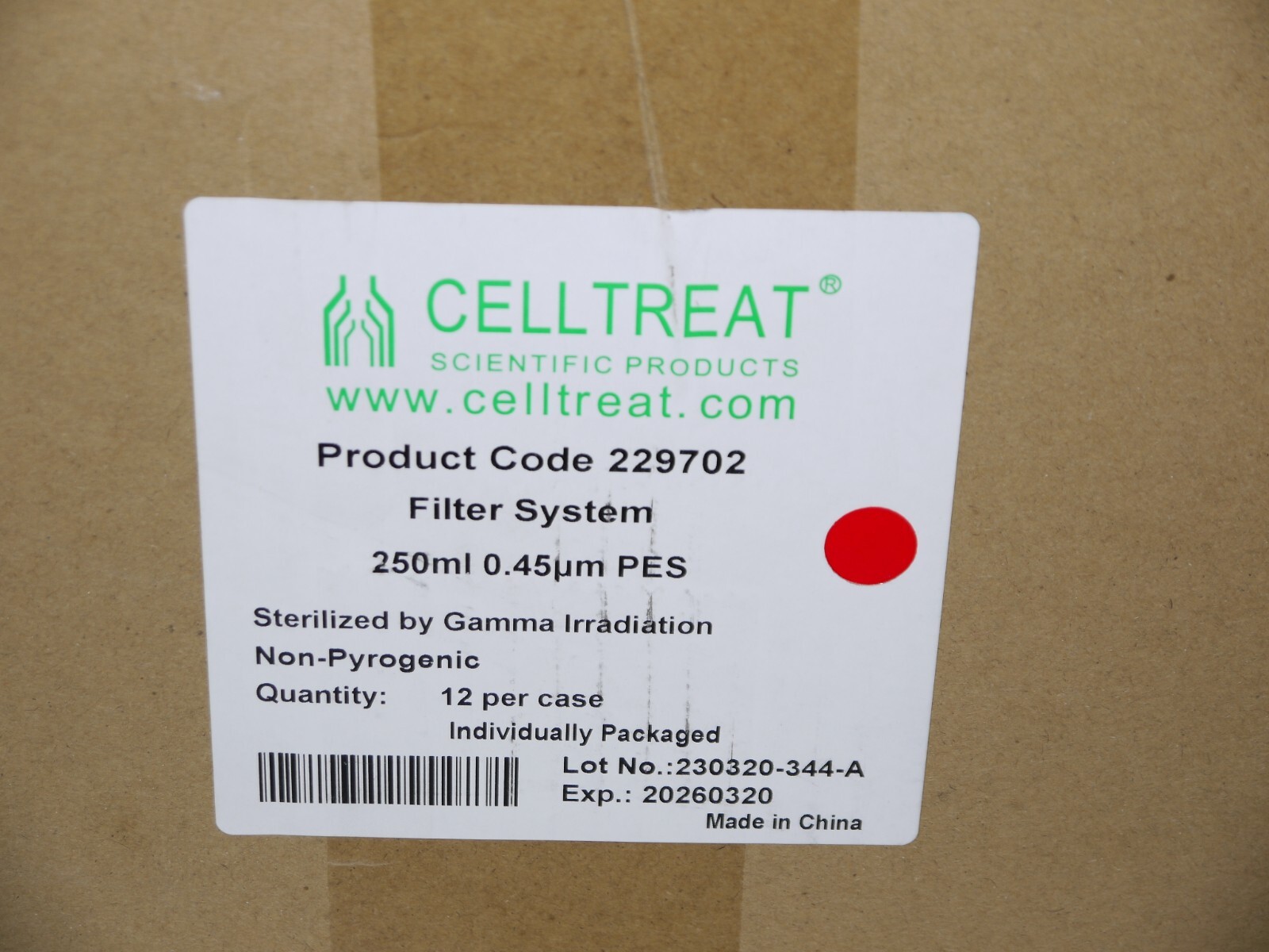 Celltreat 229702 Filter System 250mL 0.45μm PES 75mm Diameter 12Pcs New