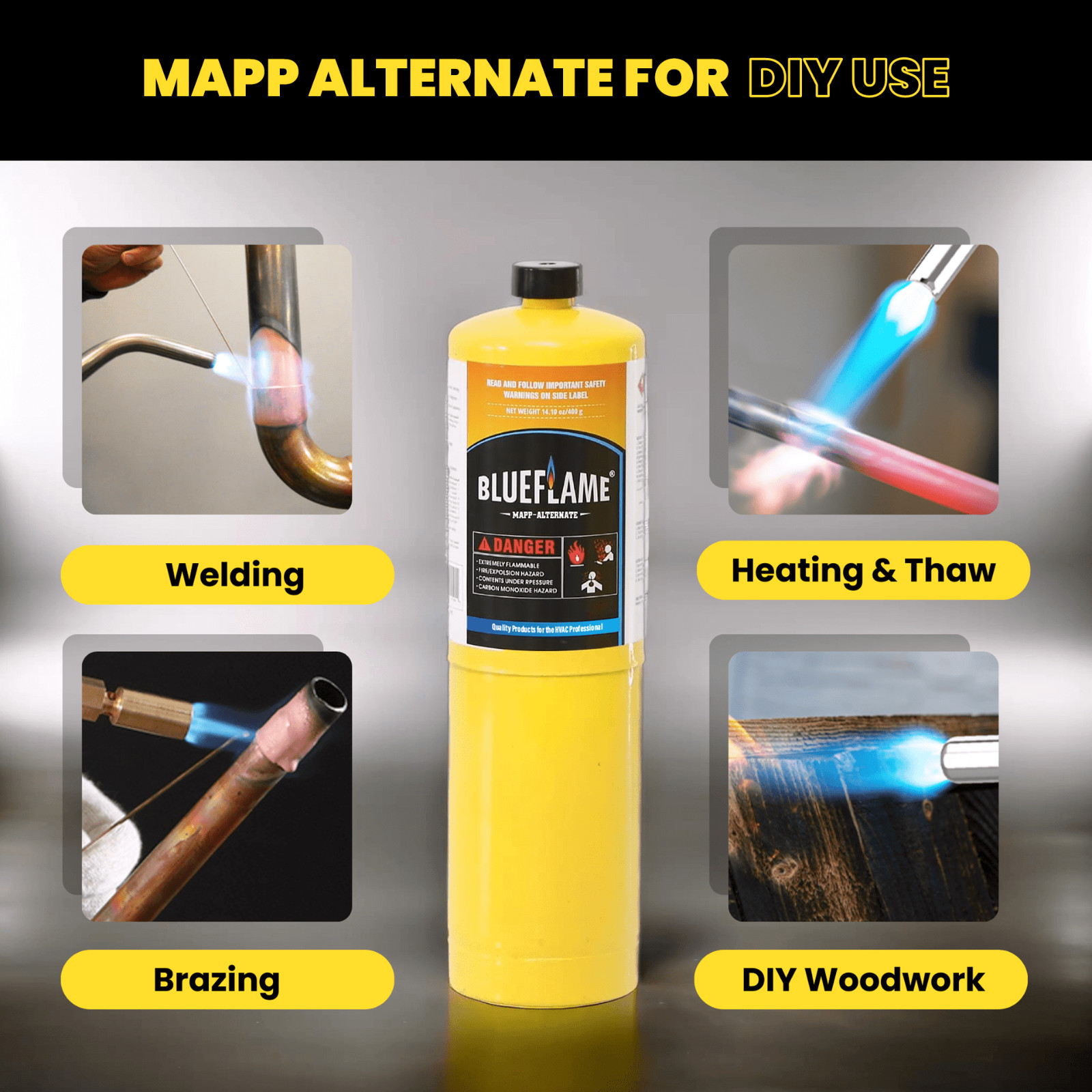 BlueFlame MAPP MAP PRO Gas Cylinder Pack 4, 99.9% High Purity Propylene 14.1 oz
