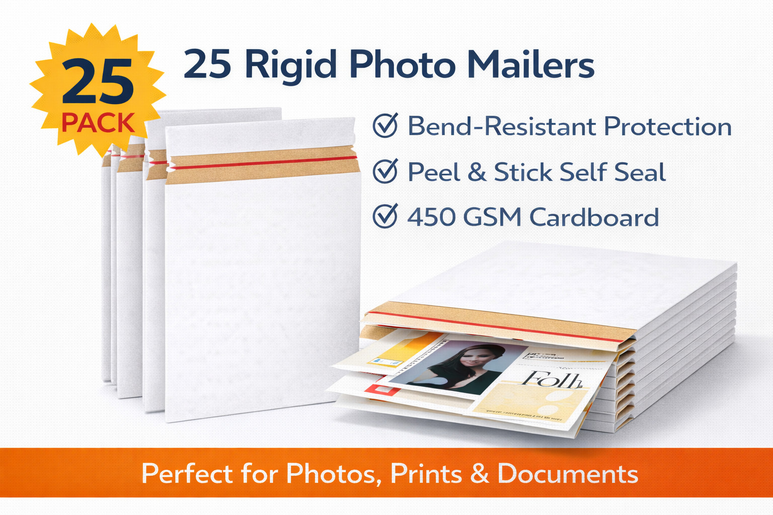 13×18 Rigid Photo Mailers Self Seal Cardboard Document Shipping Flats 450gsm