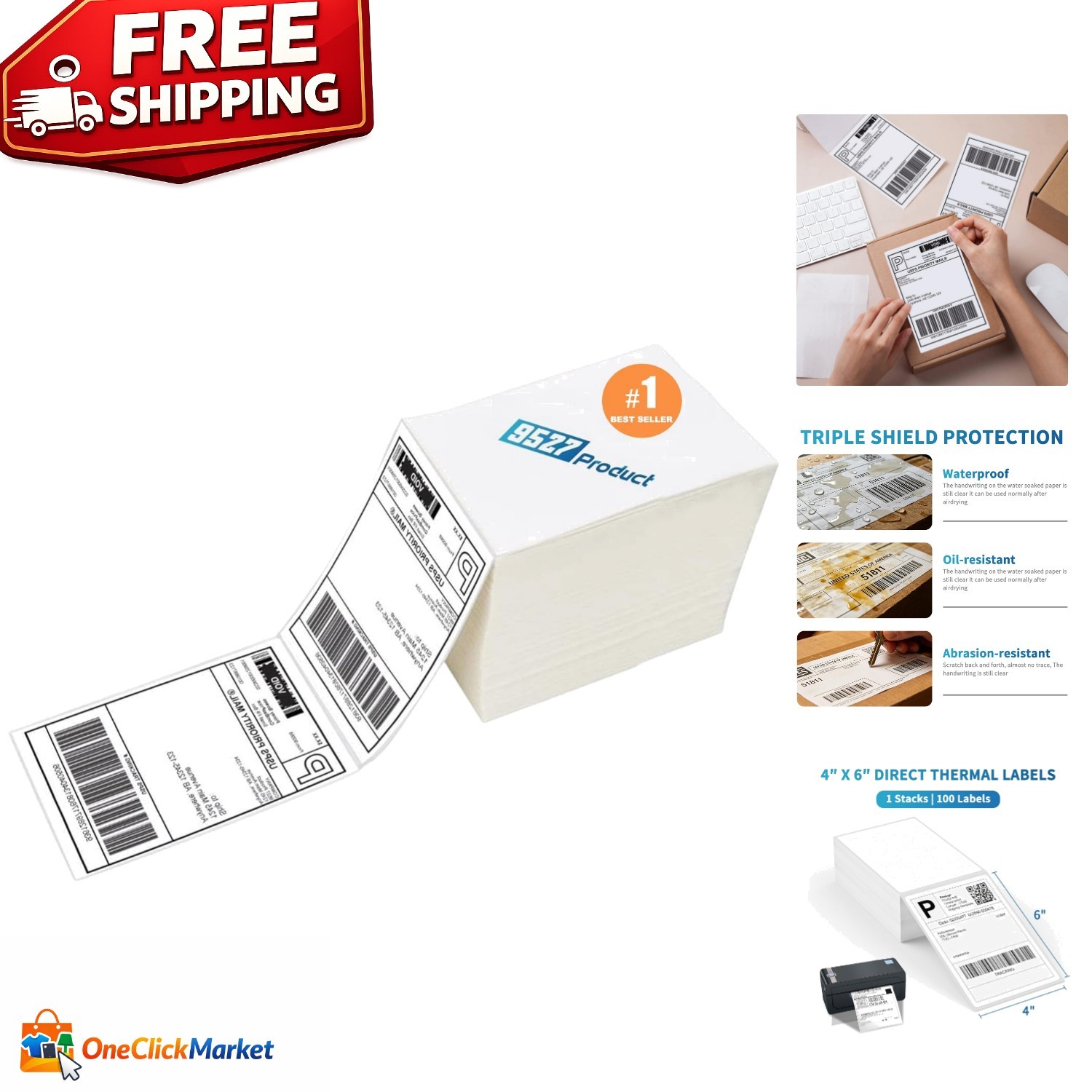 100-Pack 4 x 6 Thermal Labels – Perforated Shipping Labels with Strong Adhesive