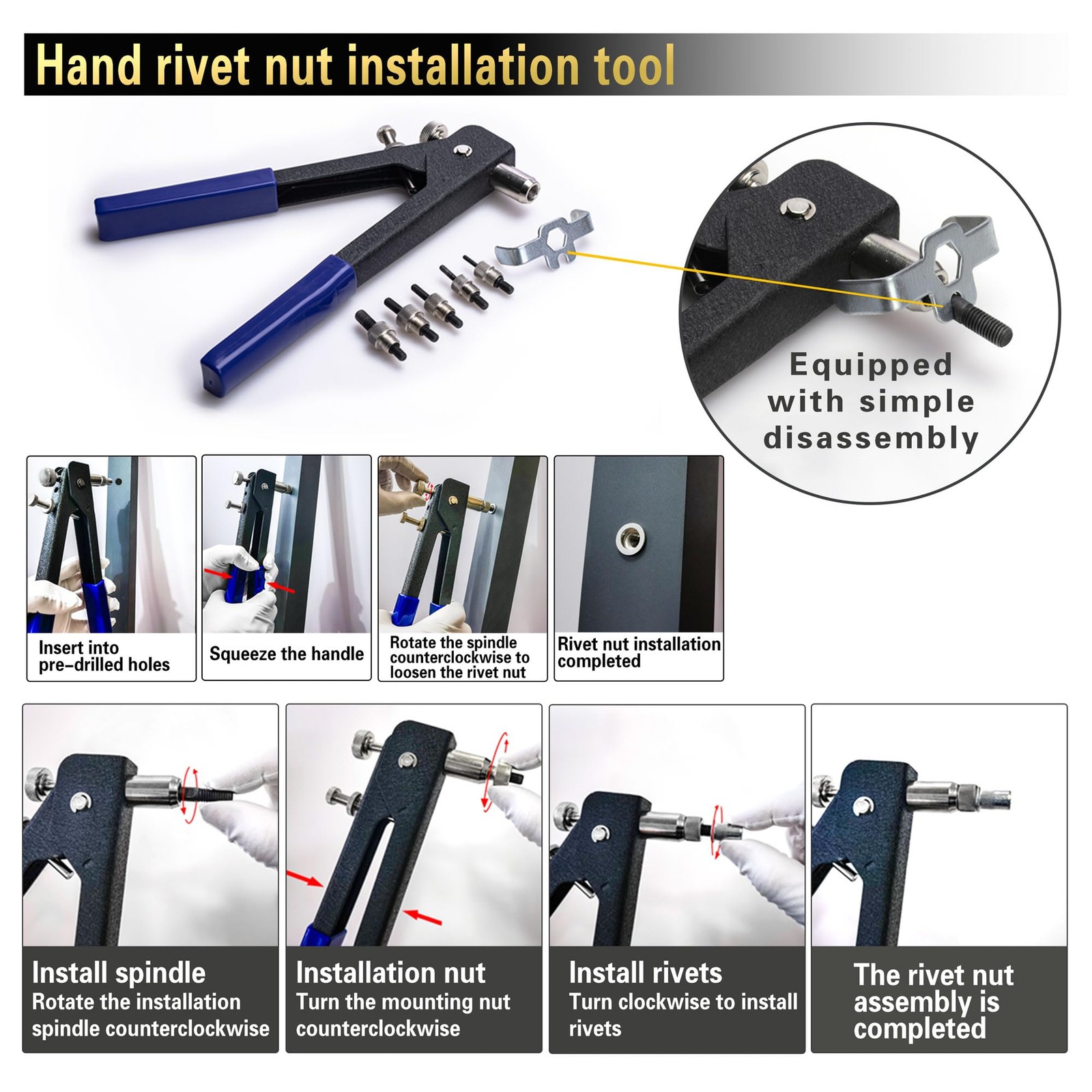 Rivet Nut Tool Kit 490Pcs Black Metric M8 M6 M5 M4 M3 For Automotive Marine Indu