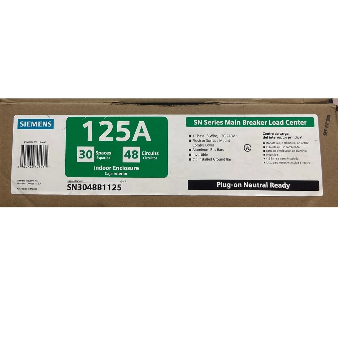 New Siemens 125A 30 Space 48 Circuit Main Breaker Indoor Electric Load Panel