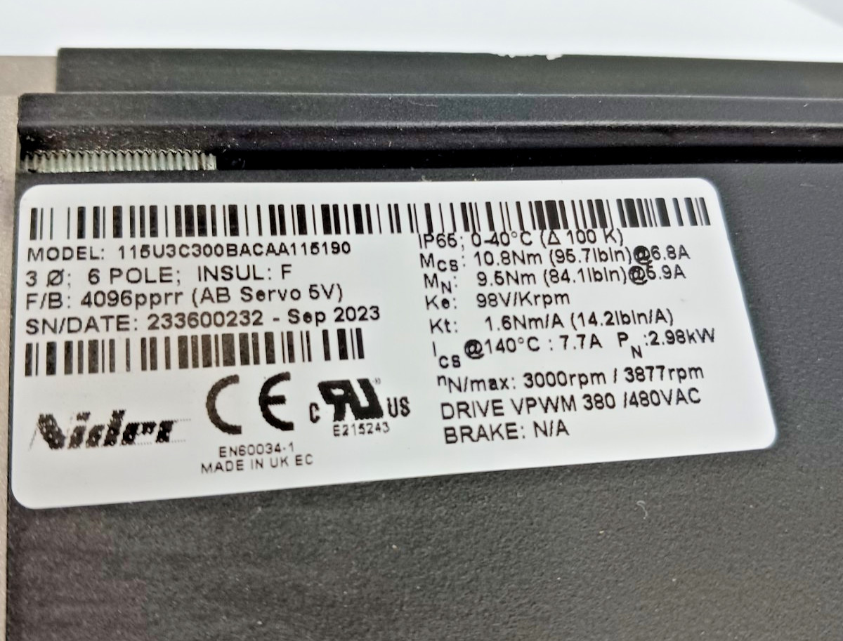 New Nidec Unimotor 115U3C300BACAA115190 Ac Servo Motor 2.98 Kw 3000 Rpm