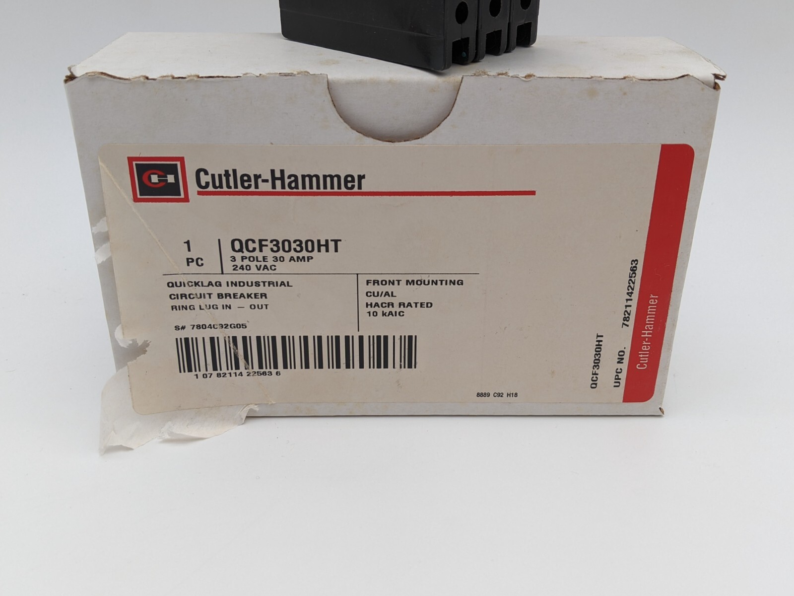 Cutler Hammer QCF3030HT Circuit Breaker 30 Amp 3 Pole 240 VAC DIN Rail Mount NOS