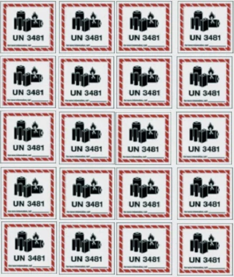 UN3481 Lithium Ion Labels Lot of 20 Stickers 3 inches by 4 inches Free Shipping