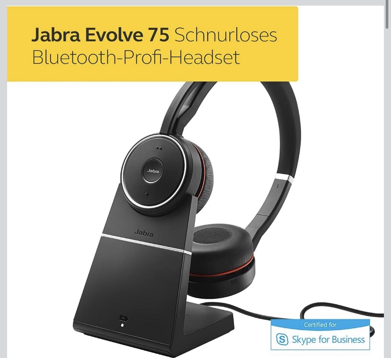 Jabra Evolve 75 MS Wireless Bluetooth Headset Link 370 USB Charging Stand ANC
