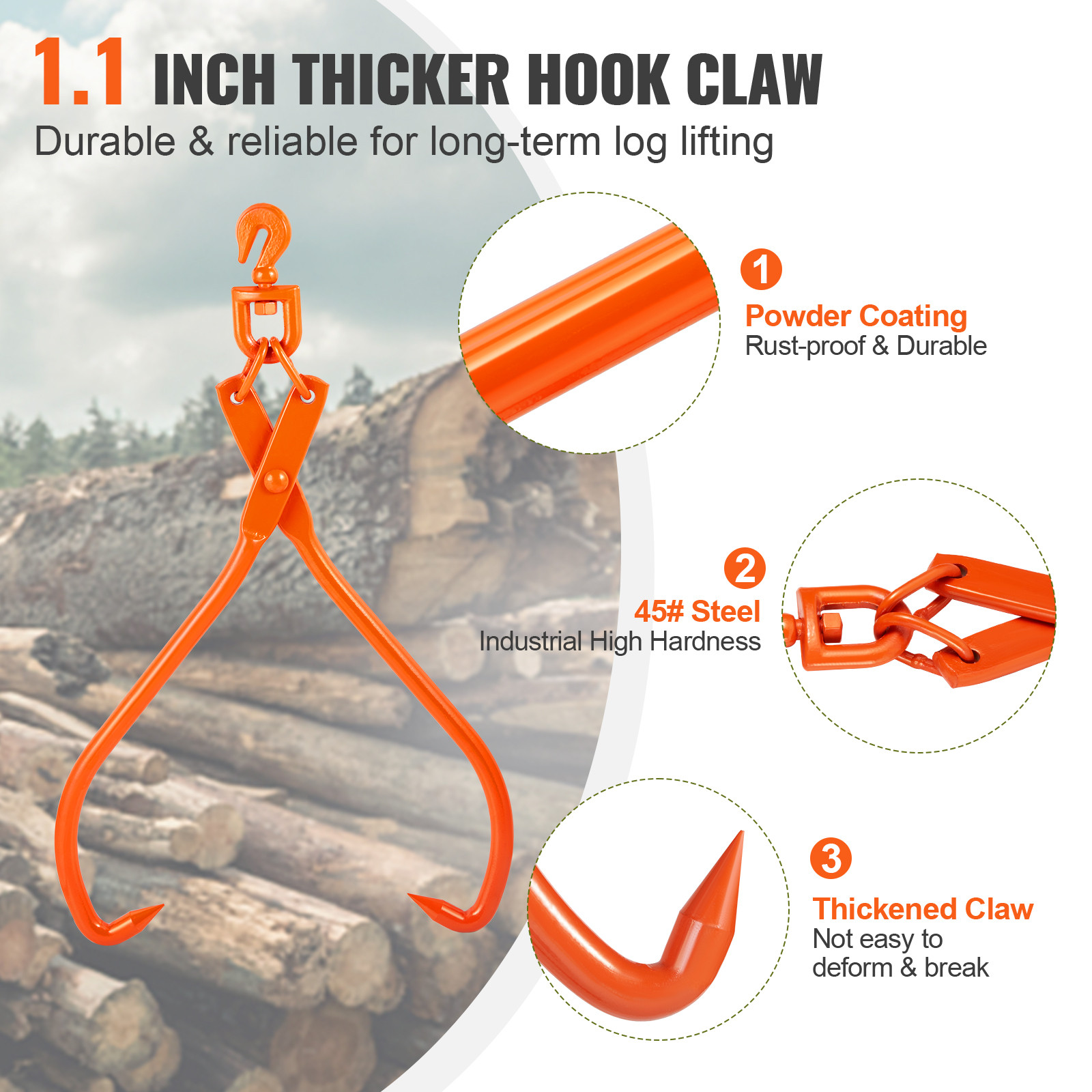 VEVOR Log Skidding Tongs 32 inch 2 Claw Log Lifting Tongs Heavy Duty Rotating