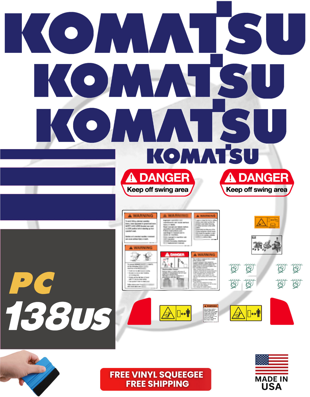 Fits Komatsu PC138US Decal Kit Excavator Stickers – Free Shipping – 3M Vinyl