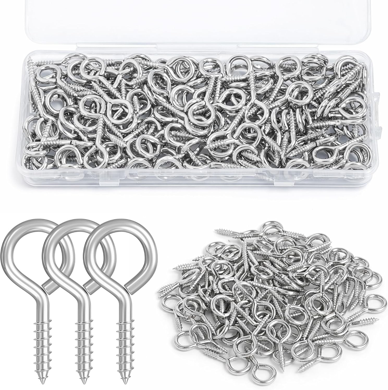 250Pcs Eye Screw Assortment Kit 9 Sizes Heavy Duty Steel Screw-in Hooks Ring Set