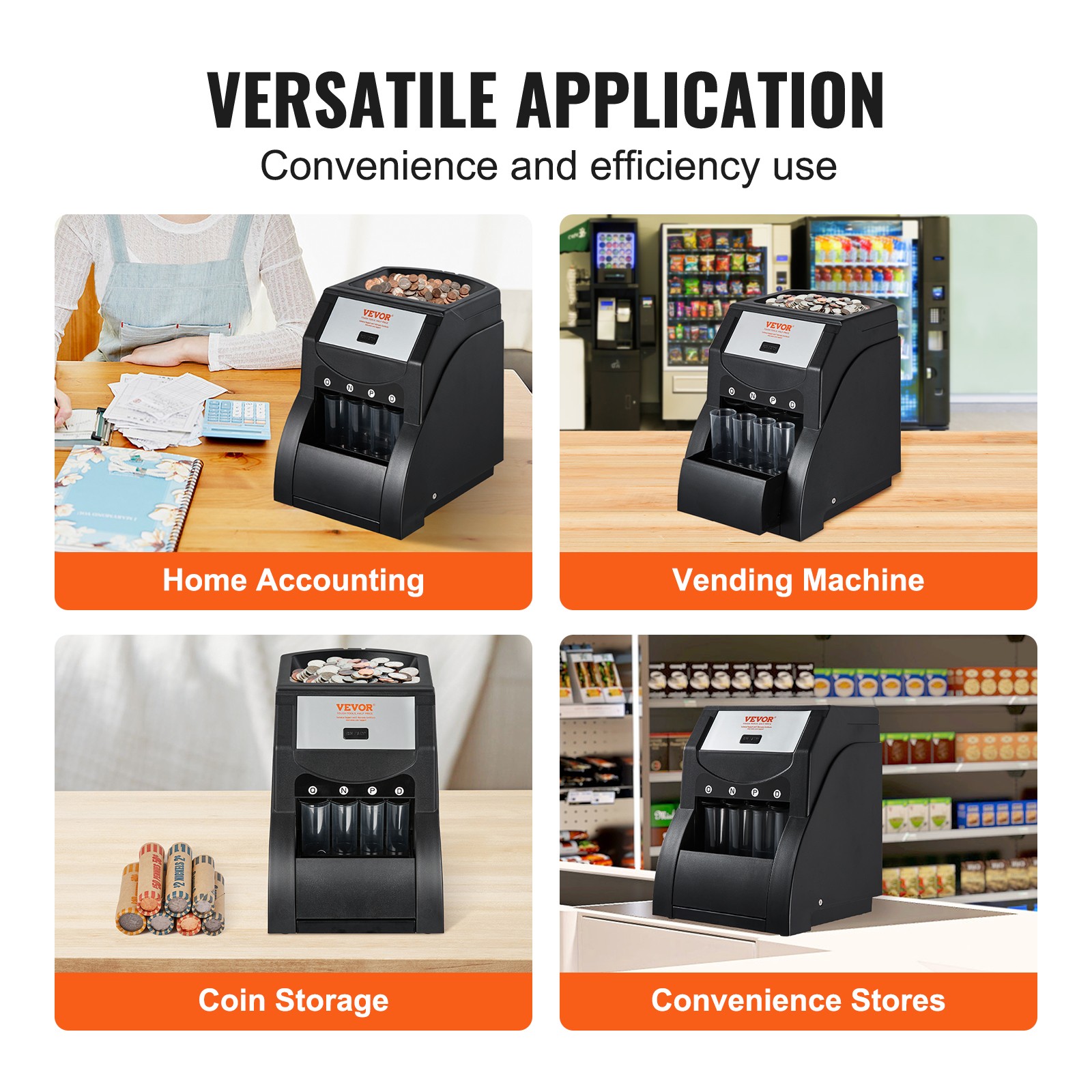 VEVOR USD Coin Sorter Coin Wrapper and Roller 230 Coins/min 4 Coin Tubes