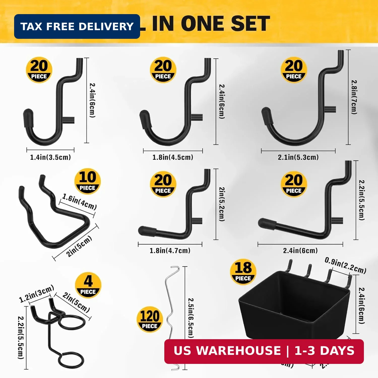 ELEAD 286-Piece Extra Thick Pegboard Hooks Set, 1/4″ Heavy Duty Black Peg Board