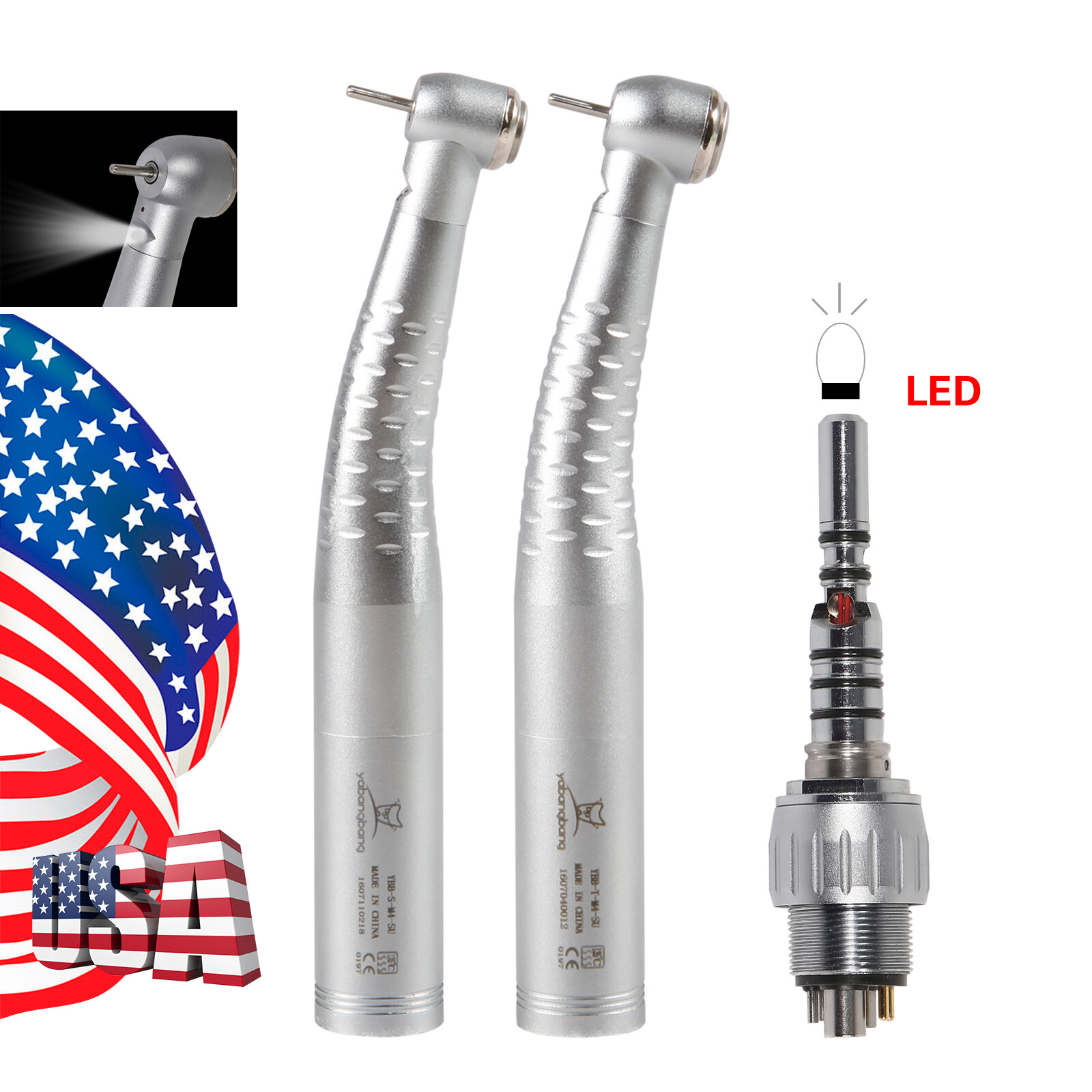 Dental Fiber Optic LED Air Turbine Handpiece Large/Standard Head 6H Coupler ORA