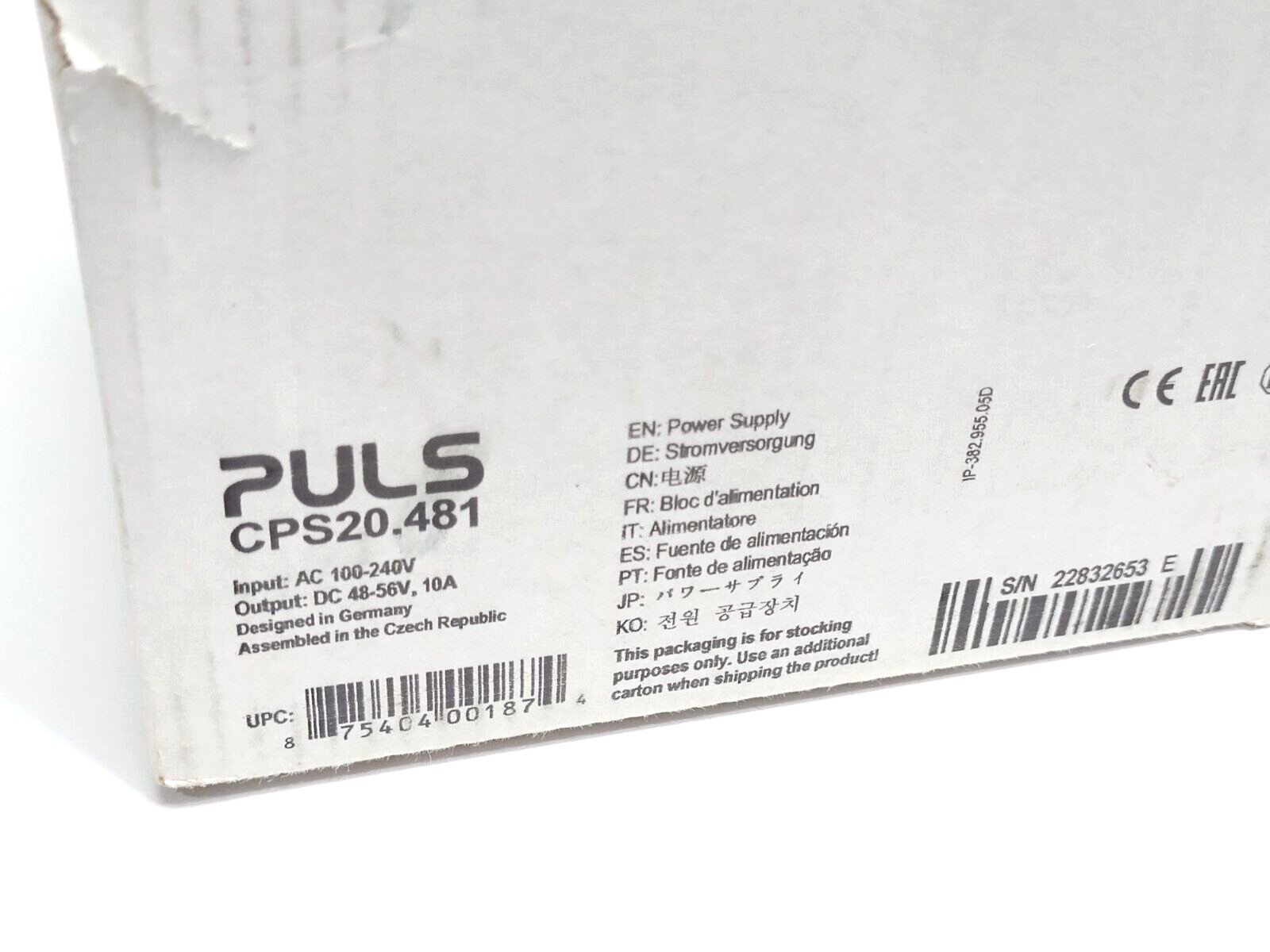 PULS CPS20.481 Power Supply 1-Phase 120-240VAC 48VDC 10A 480W