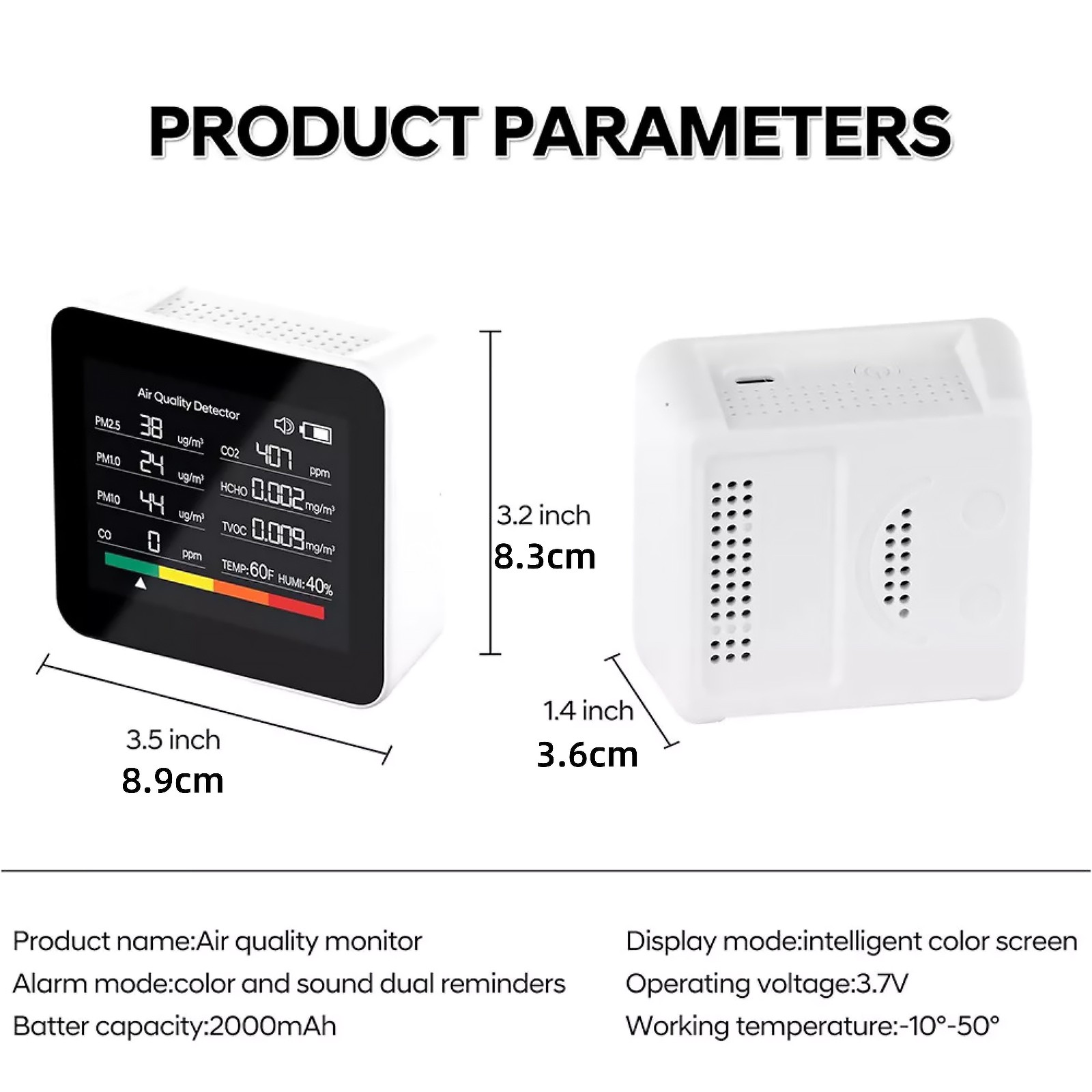 9-in-1 Air Quality Monitor Indoor Carbon Monoxide Detector PM2.5/1.0/10 HCHO