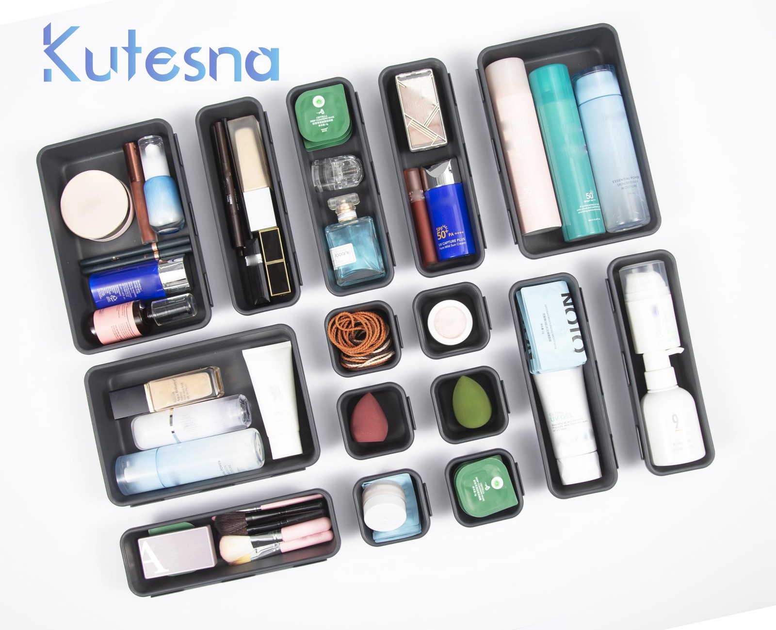 Kutesna 15PCS Interlocking Drawer Organizer, Plastic Desk Organizers Set