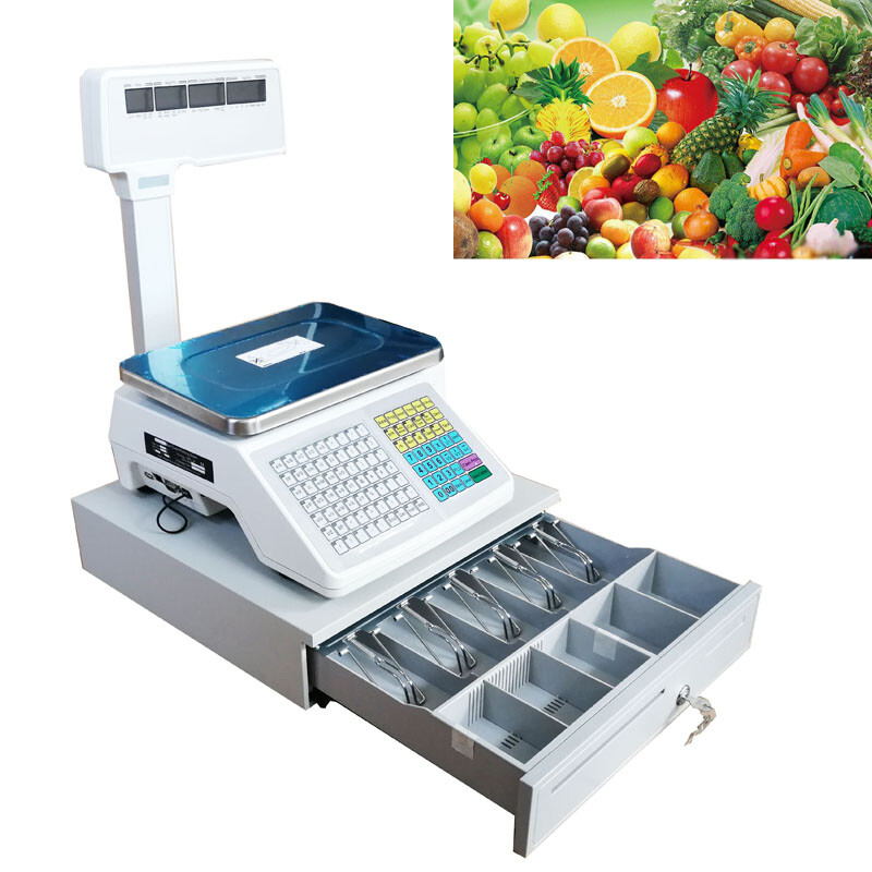 110V Supermarket Electronic Scale with Cash Box 30KG/66 lbs