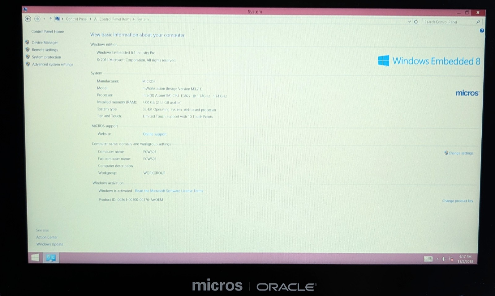 Oracle Micros Workstation 6 610 Win8.1 POS Touchscreen System w Stand Free Ship