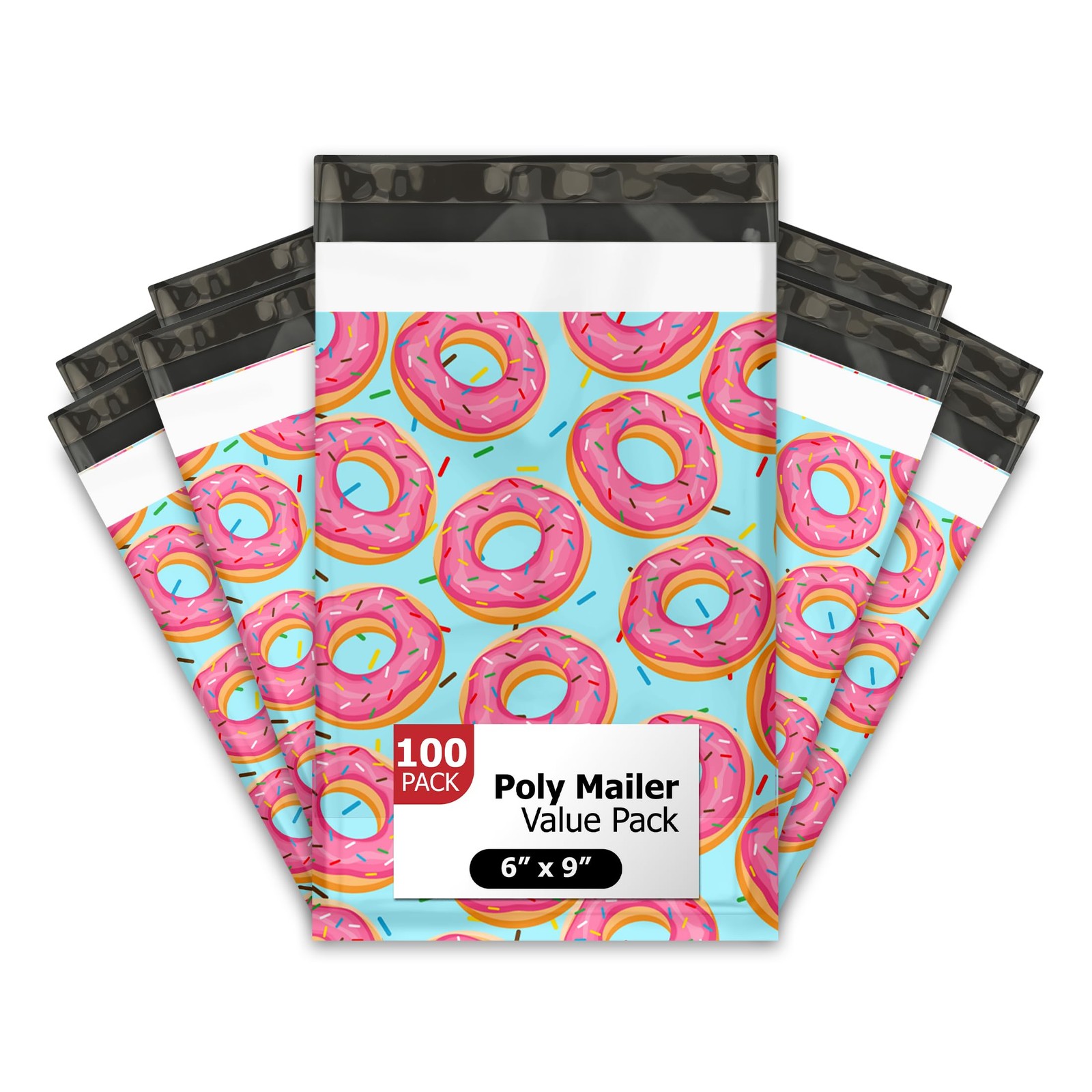 100 PCS Sprinkled Donut Designer Poly Mailer Shipping Envelope 6×9 Inch