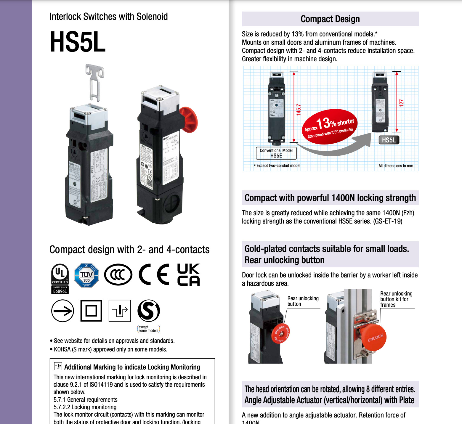 HS5L-VD44M-G IDEC Interlock 4 Cnt Spring Lock