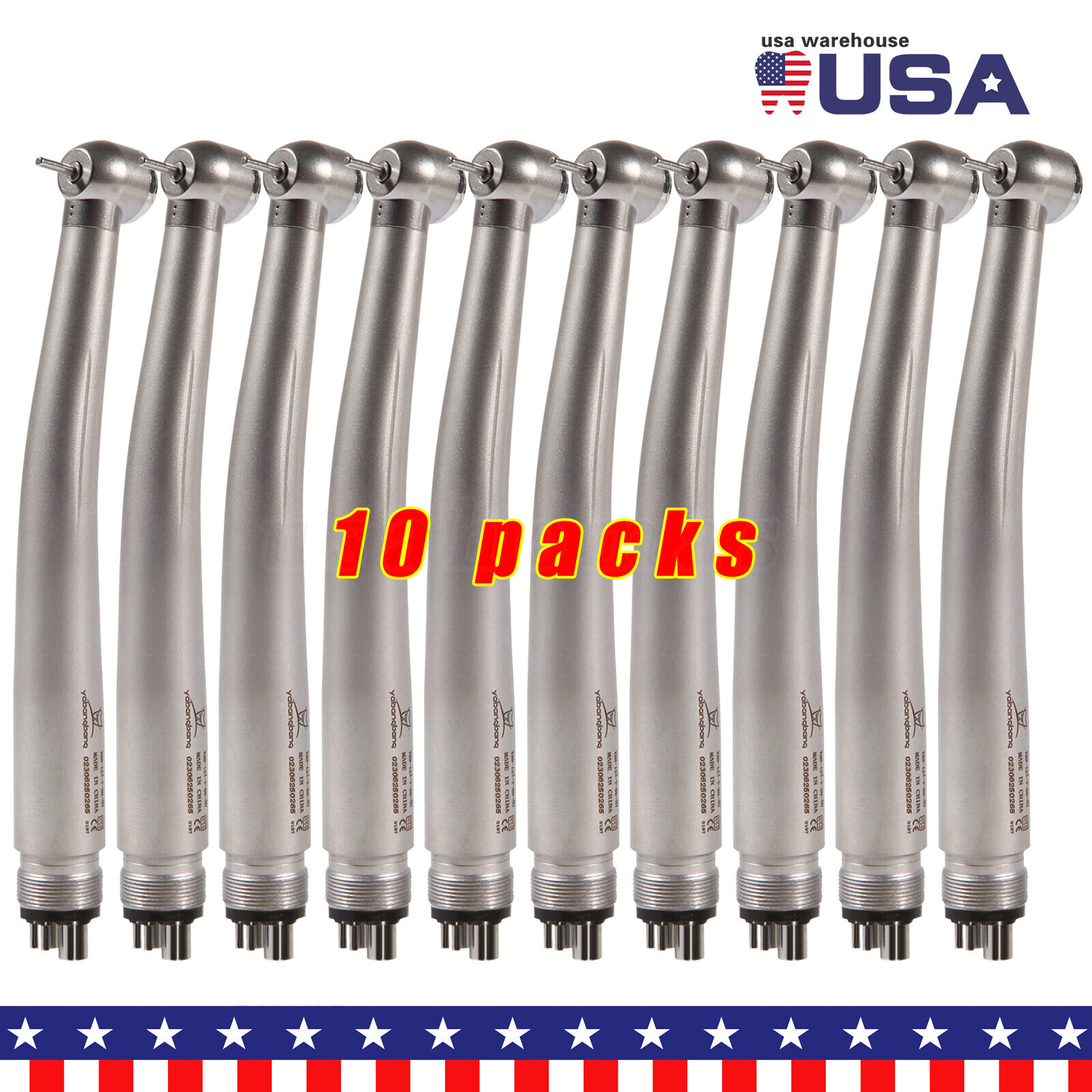 10 Pcs USA Dental High Speed Turbine Handpiece Push 4Hole Fit NSK PANA MAX YDA4