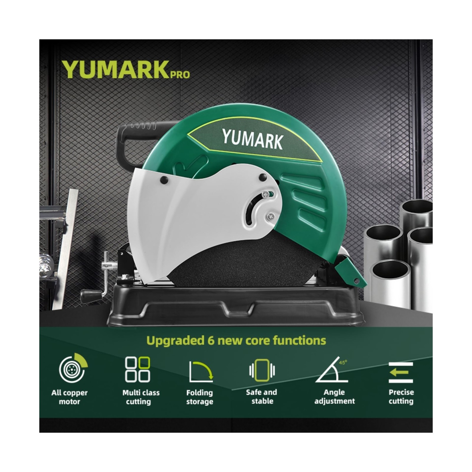 Abrasive Chop Saw, 2400W 3800RPM Steel Cutting Machine, 45° Adjustable Angl