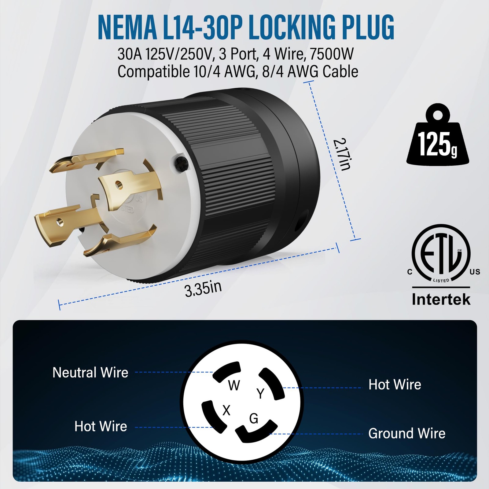 Locking Plug for Generator NEMA L14-30P Extension Cord End Male Plug-30 Amp 1…