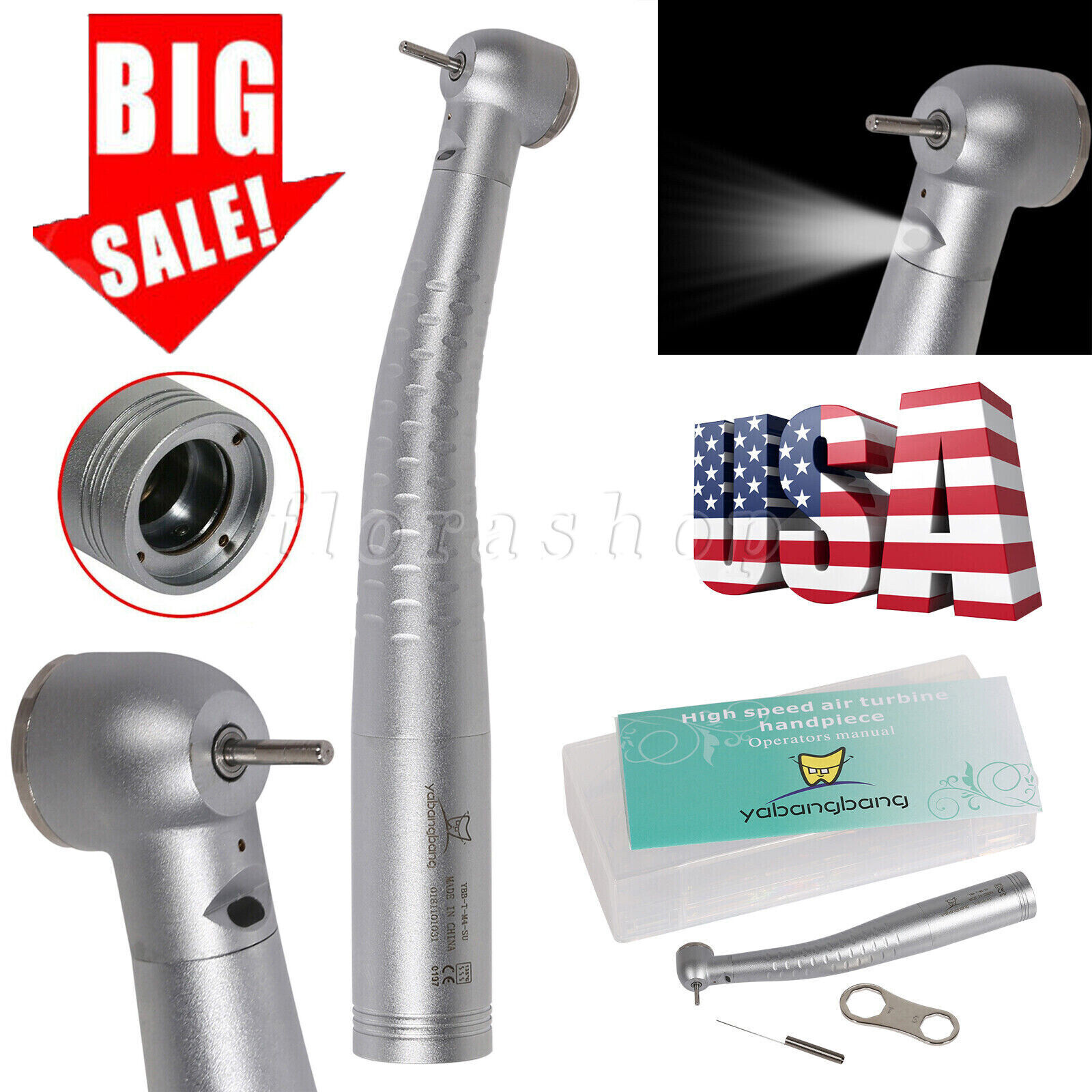 Dental Fiber Optic LED Handpiece High Speed / Quick Coupler 4/6 Hole KaVo Style