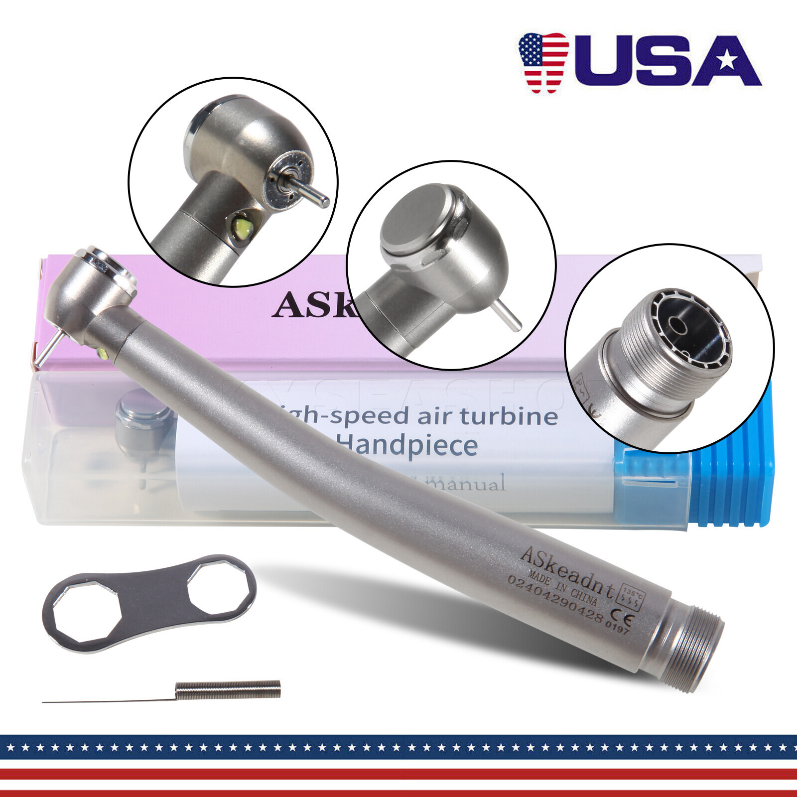 Dental E-generator LED Push Button High Speed Handpiece 2 holes Borden