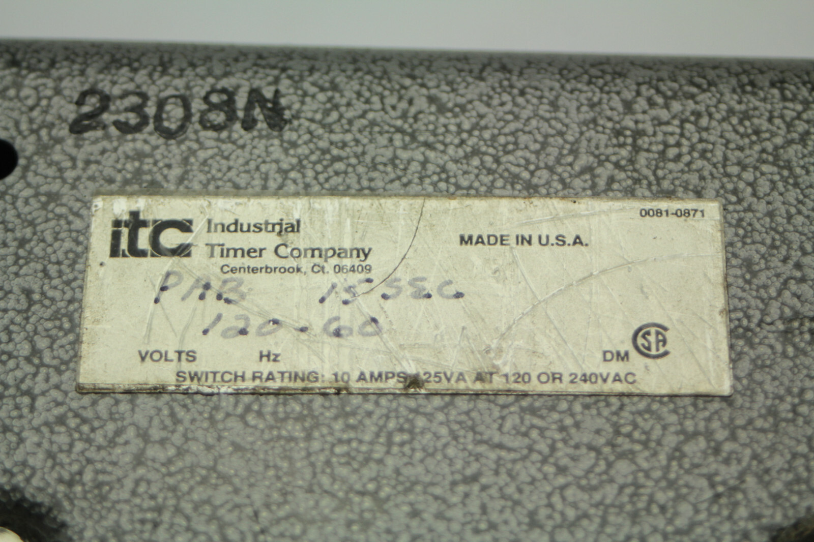 ITC PAB 15-Seconds Timer 120V 60hz PAB-15Sec Used