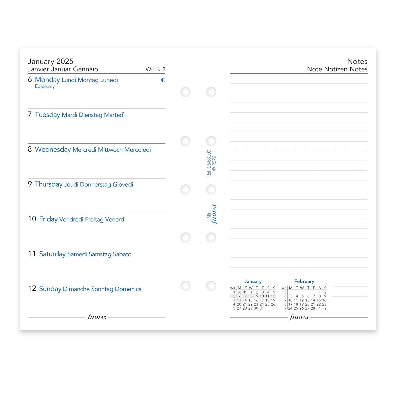 Calendar Diary Refill, Mini Size, Week on One Page with Notes, White Paper, U…
