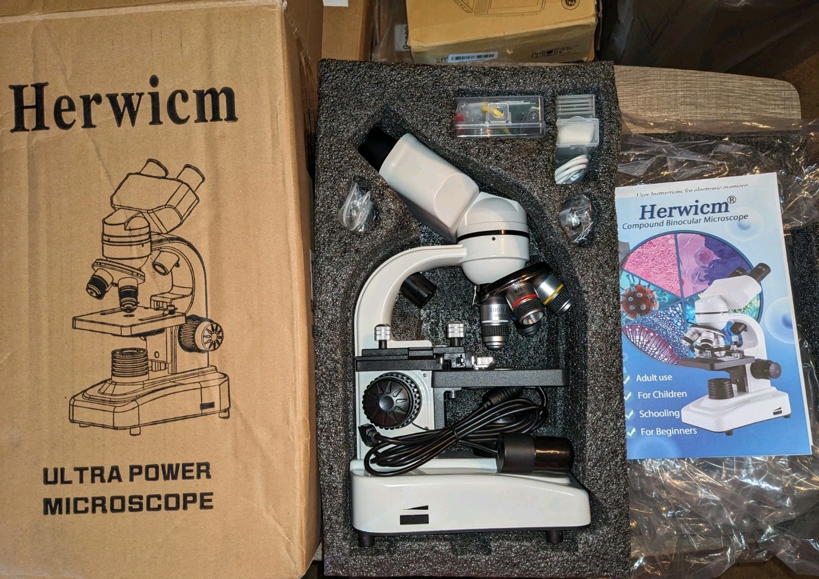 Compound Microscope, 40X-2500X, WF10x and WF25x Eyepieces, Dual Lighting & Mecha