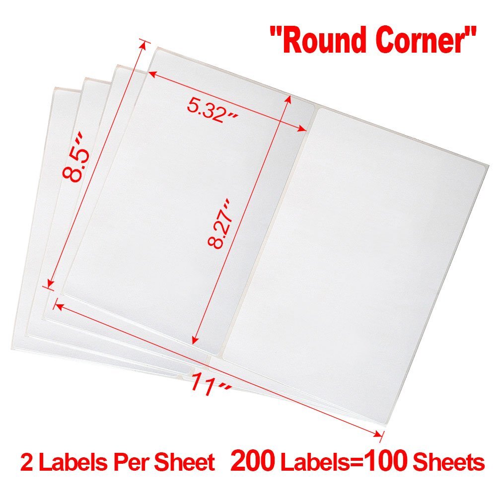 200-20000 8.5×5.5 Shipping Labels Half Sheet Self Adhesive Round Corner Laser US