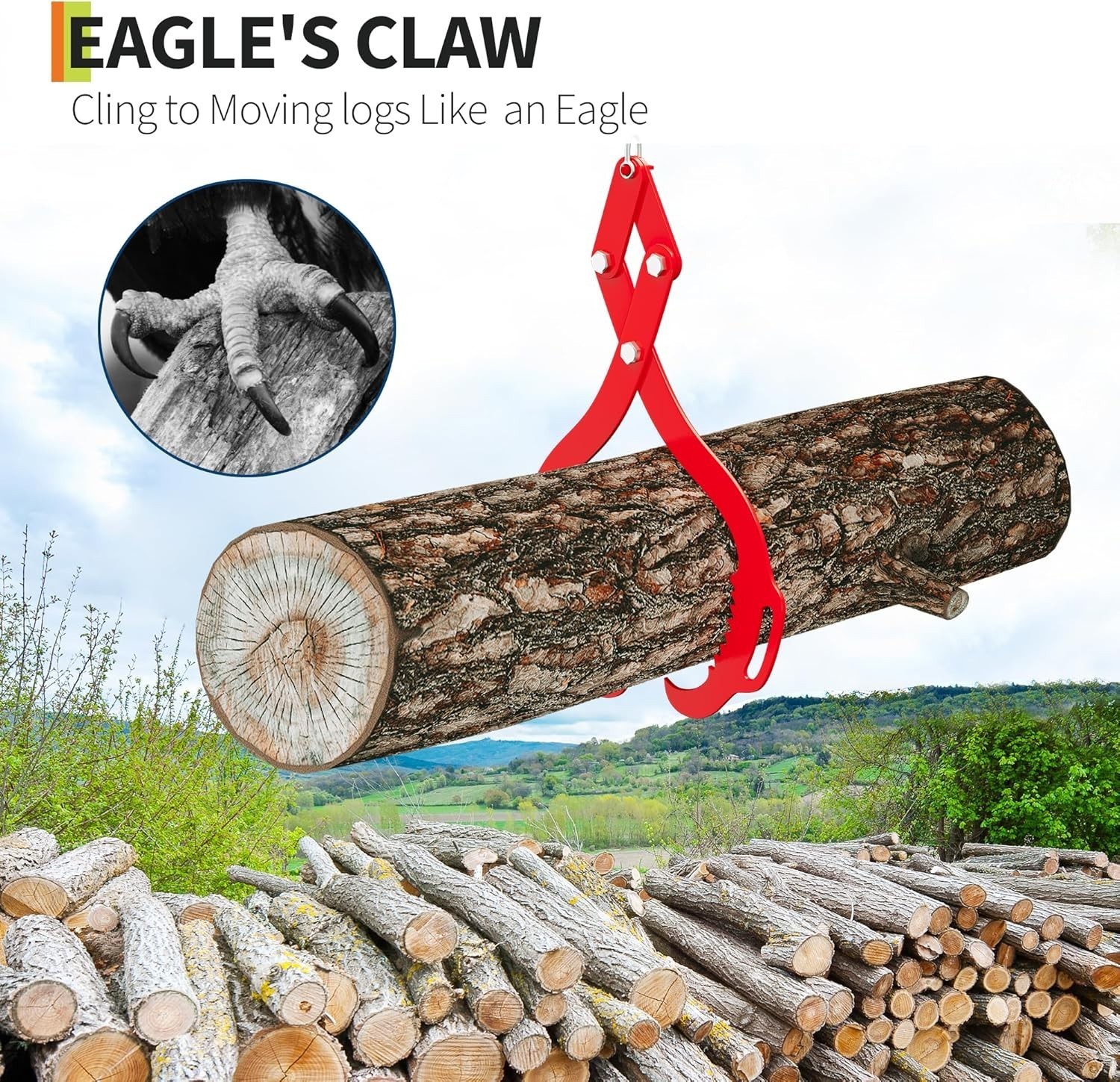 18″ 2-Claws Hook Log Lifting Tongs Heavy Duty Metal Grapple Timber Claw 800lbs