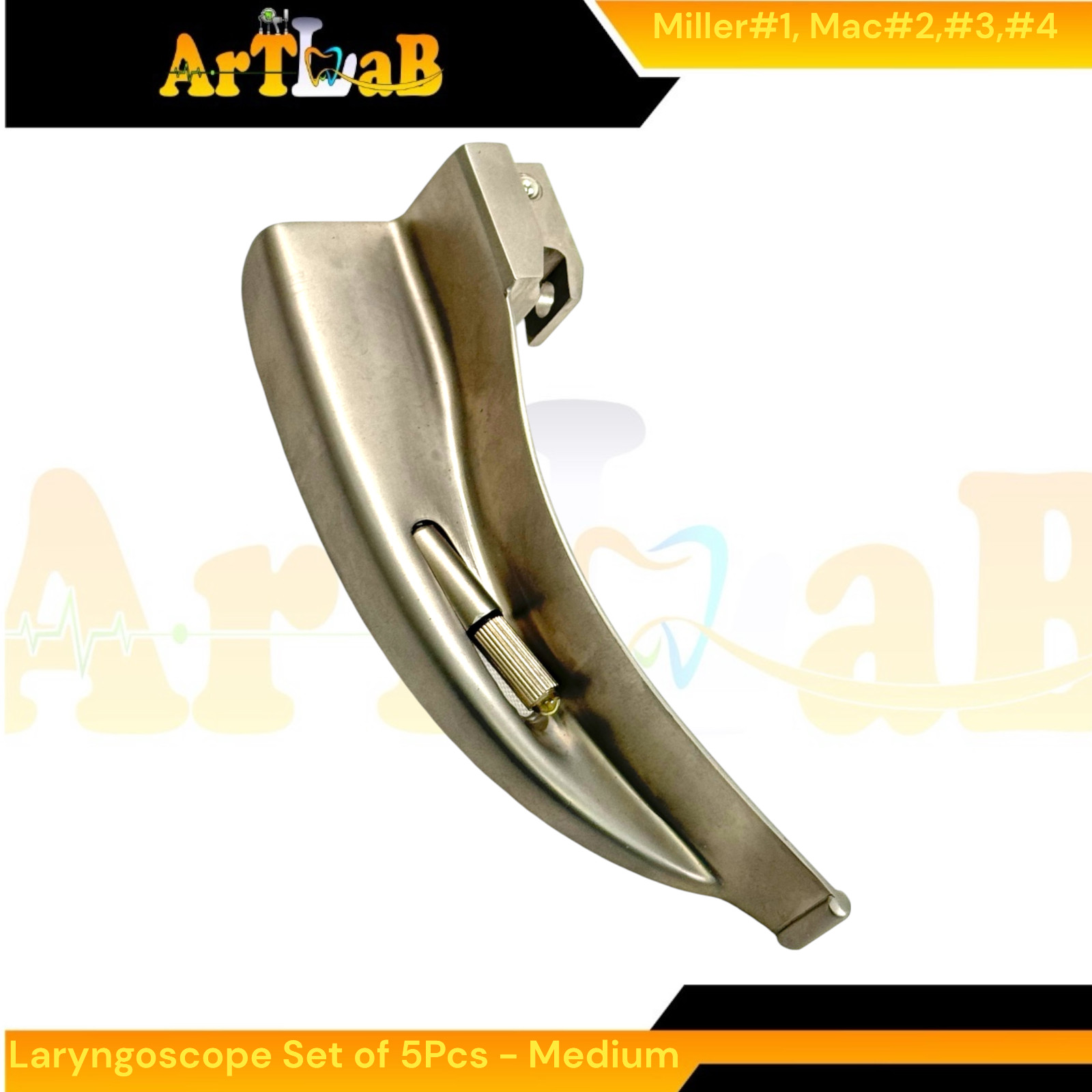 EMT Laryngoscope Kit with Mac Blades #2, #3, #4 + Miller Blade #1, Med Handle