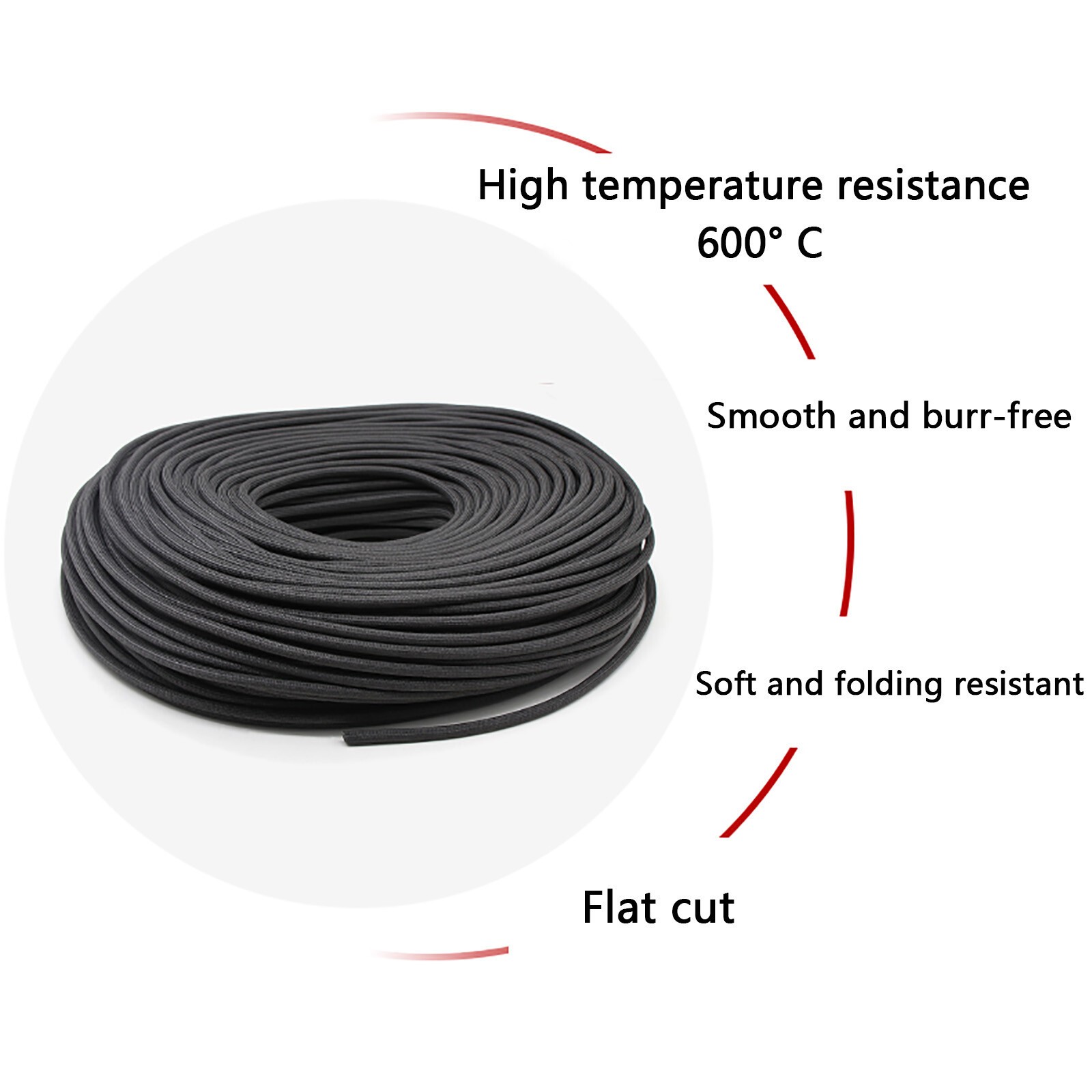 Black Heat Resistant Sleeving Cable Wire Ø 1mm-30mm High Temperature Metre 600°C
