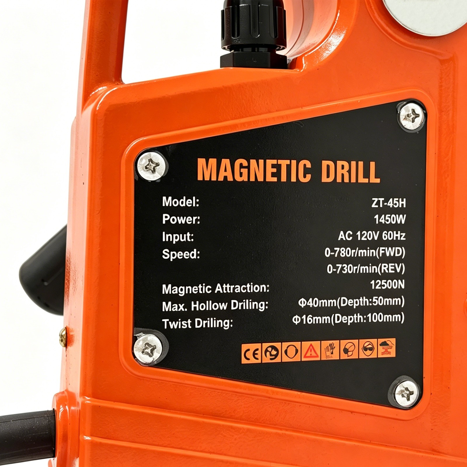 Magnetic Drill 1450W 12500N Mag Drill Press 1.6″ Boring Diameter 780RPM 2 Bits