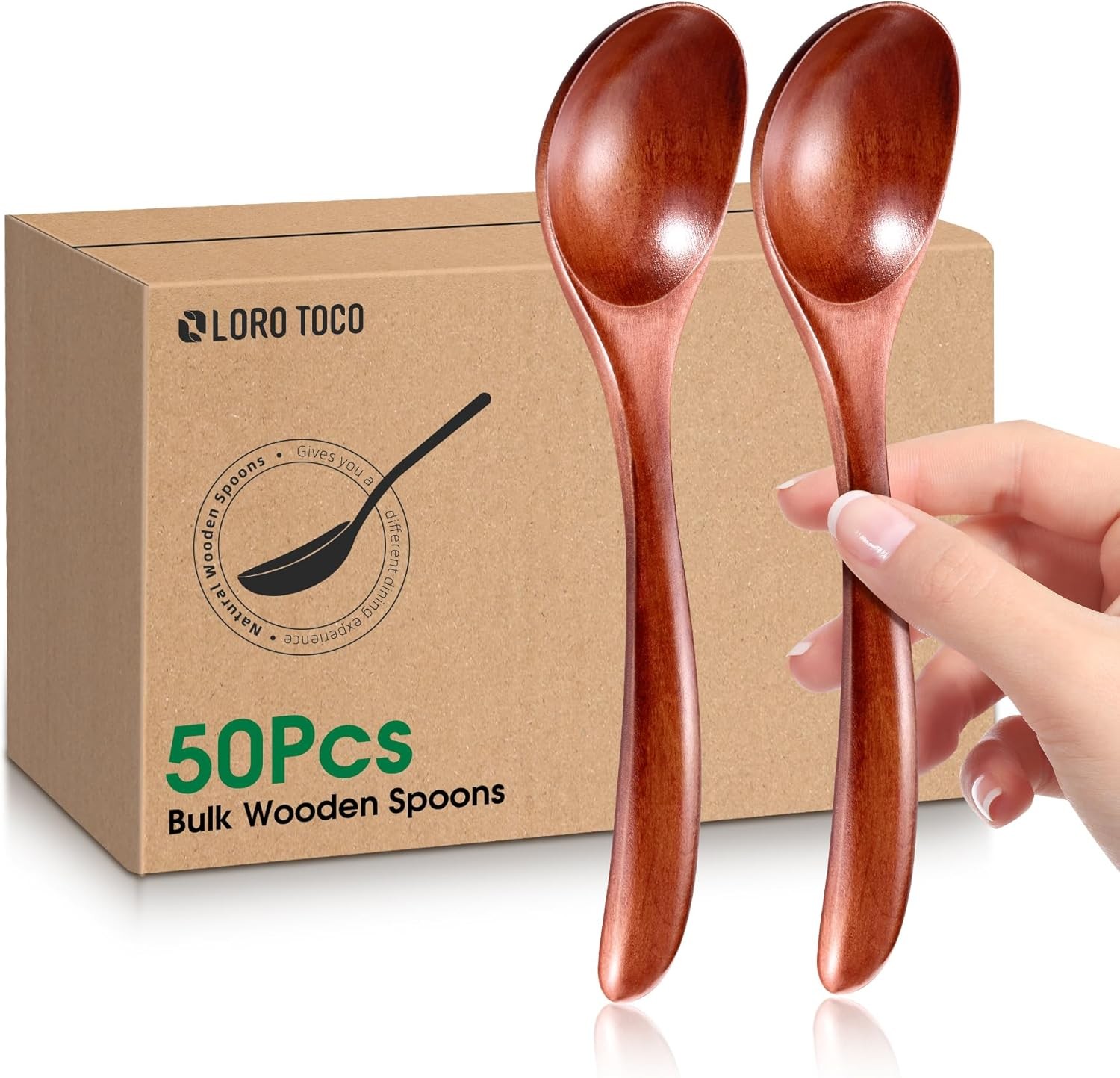 50PCS Small Wooden Spoons 6.7″ Soup Spoons Bulk for Eating with Stirring &