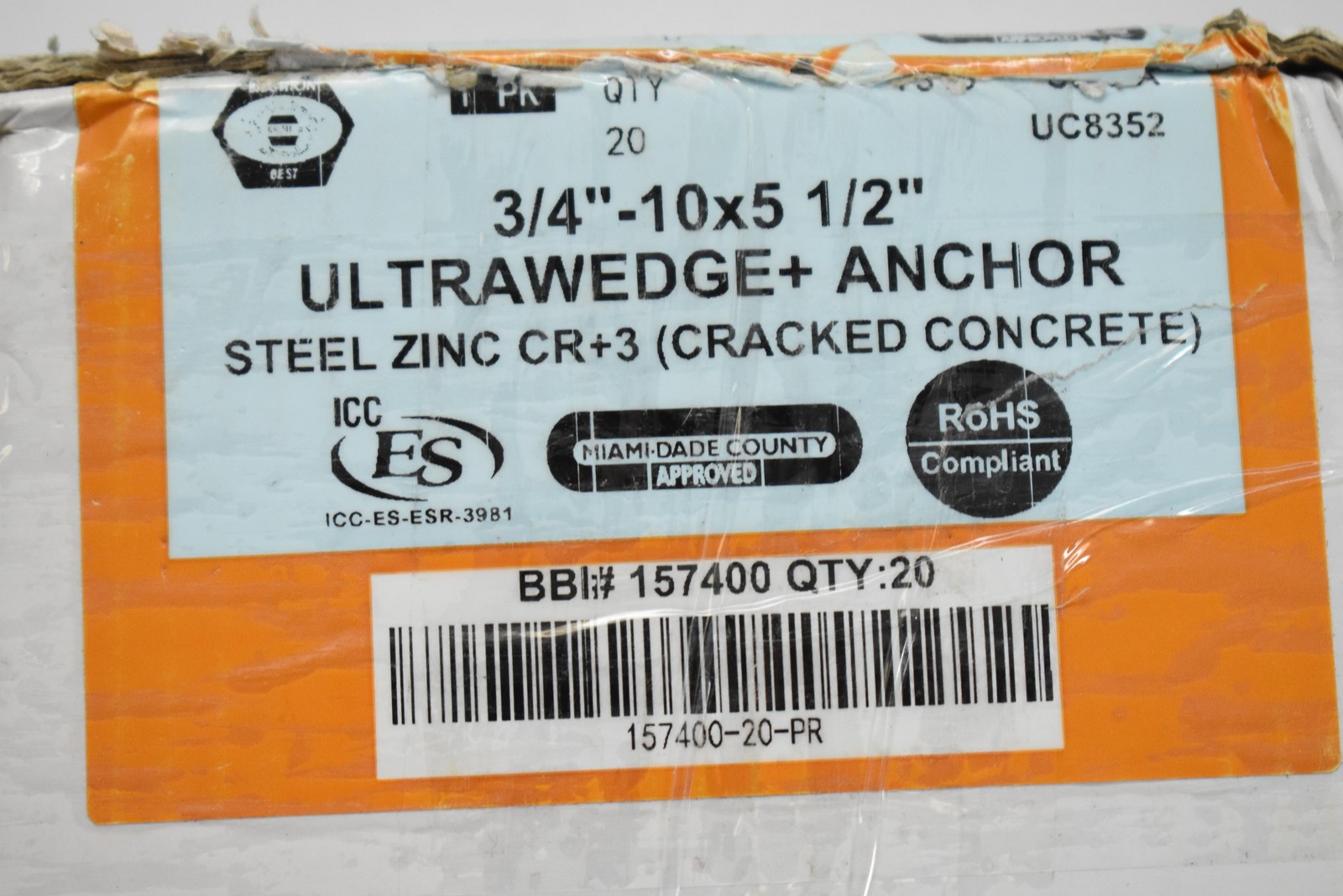 U.S. Anchor ULTRAWEDGE+ Concrete Anchors 3/4″-10 X 5-1/2 Steel Zinc 20pc 157400
