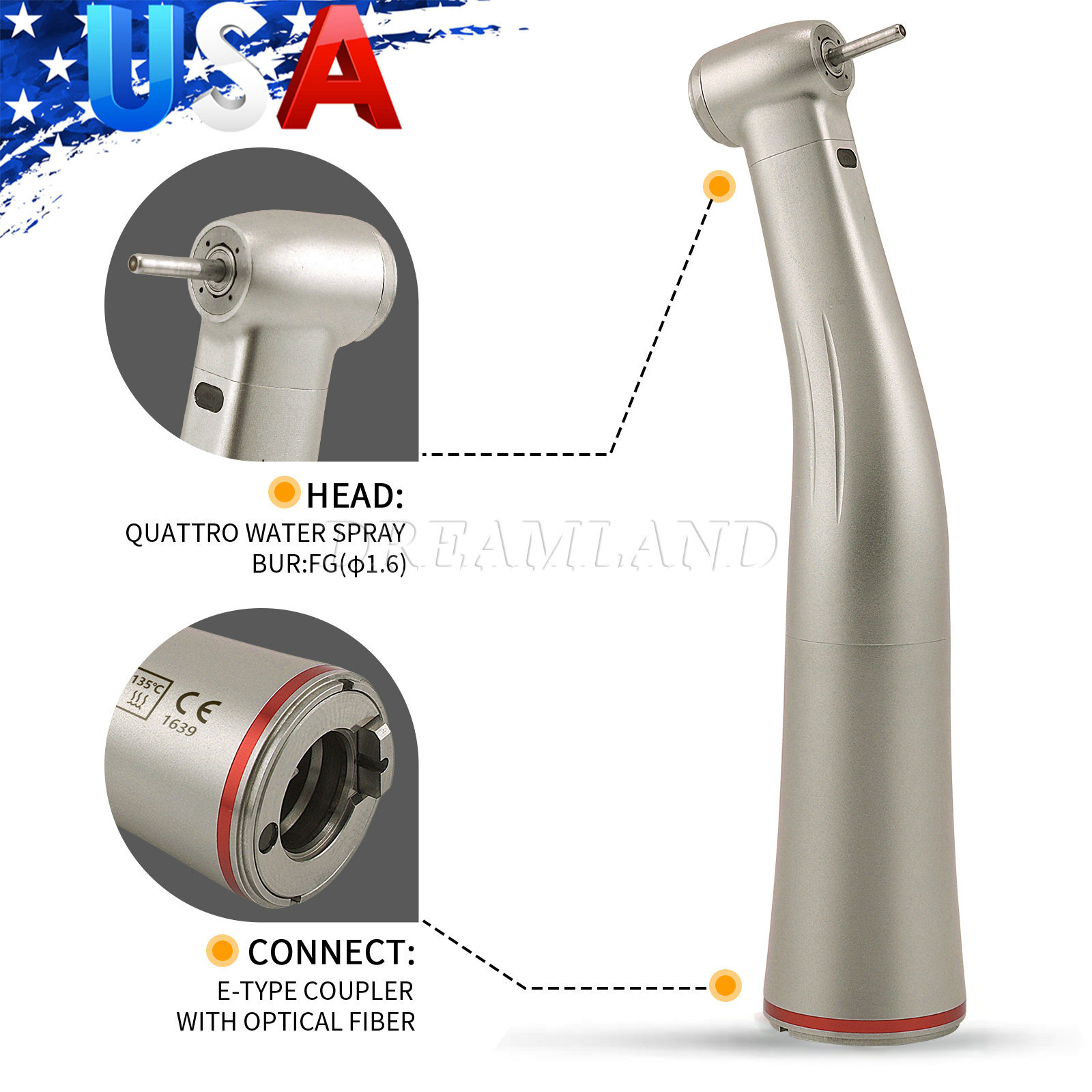 3pcs SANDENT Dental 1:5 LED Contra Angle Handpiece High Speed for Electric Motor