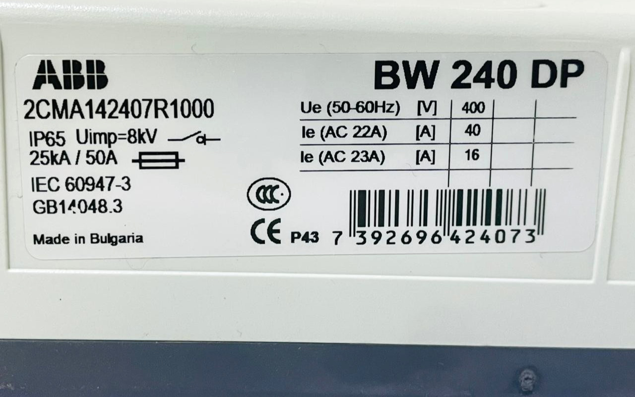 ABB BW 240 DP Switch Disconnector 2CMA142407R1000 40A 2-Pole