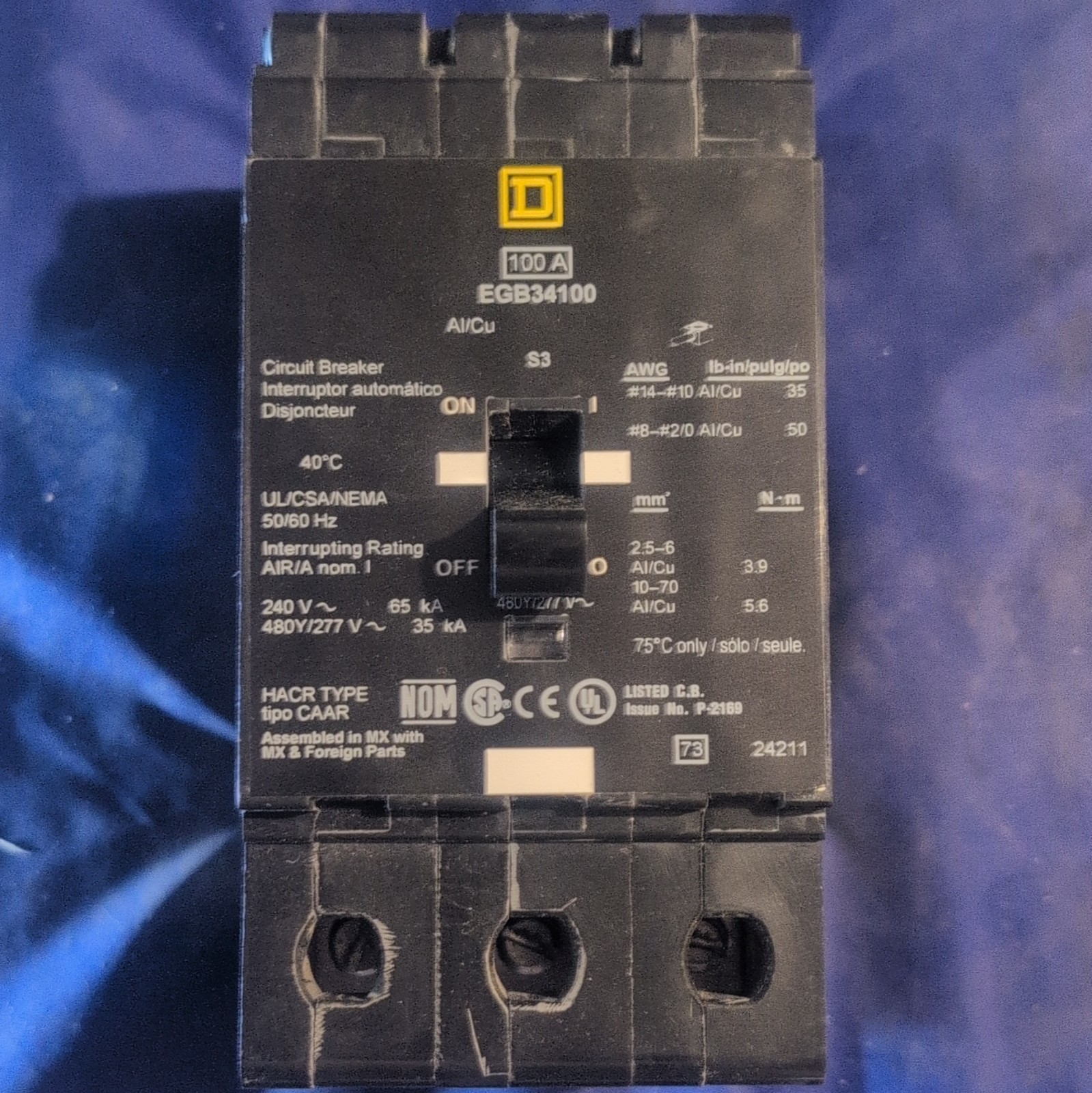 Square D EJB34100 / EGB34100 Circuit Breaker 100A 480Y/277VAC 3-Pole