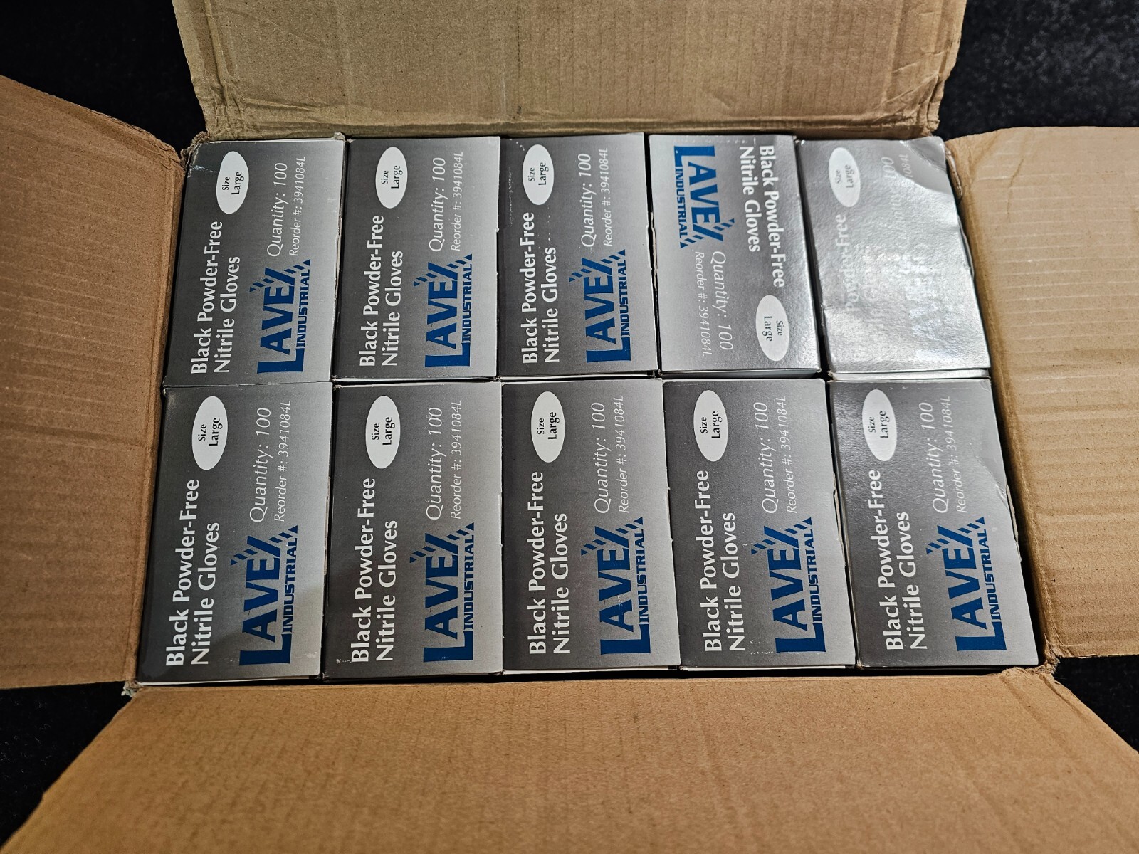 (QTY 1000) Lavex 3941084L Large Black Nitrile 5mil Gloves Powder & Latex Free
