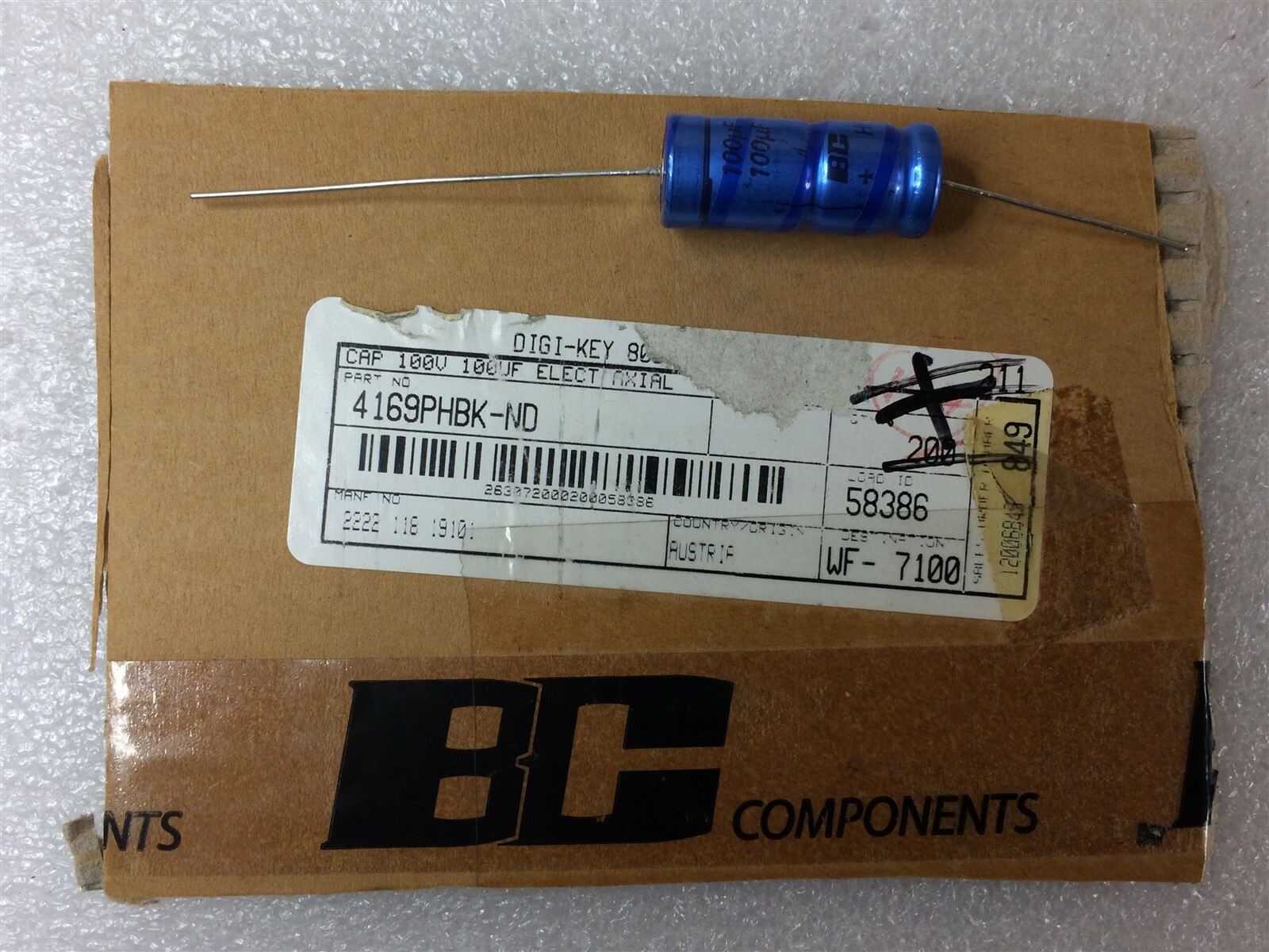 2222-118-19101 VISHAY CAP AL 100UF 100V 20% AXIAL 4 PIECES