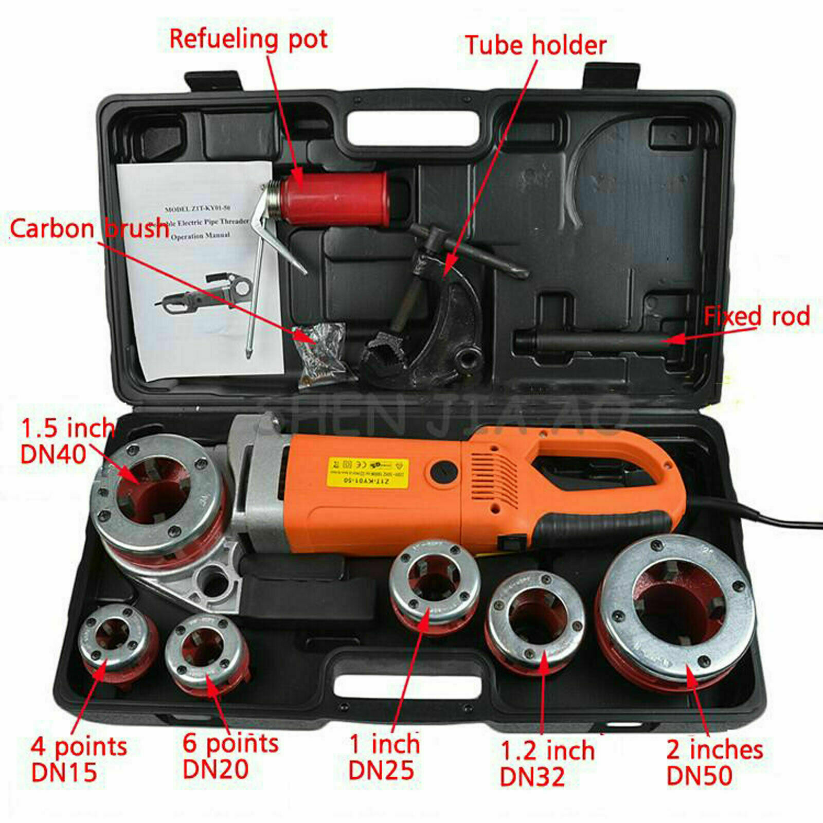 2300W Electric Pipe Threading Machine 1/2″ to 2″ with 6 Dies Set, 110V 25RPM