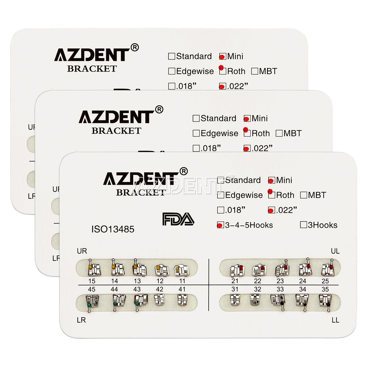 AZDENT Brackets de ortodoncia dental Brackets Mini Roth Slot.022 Hooks 3-4-5