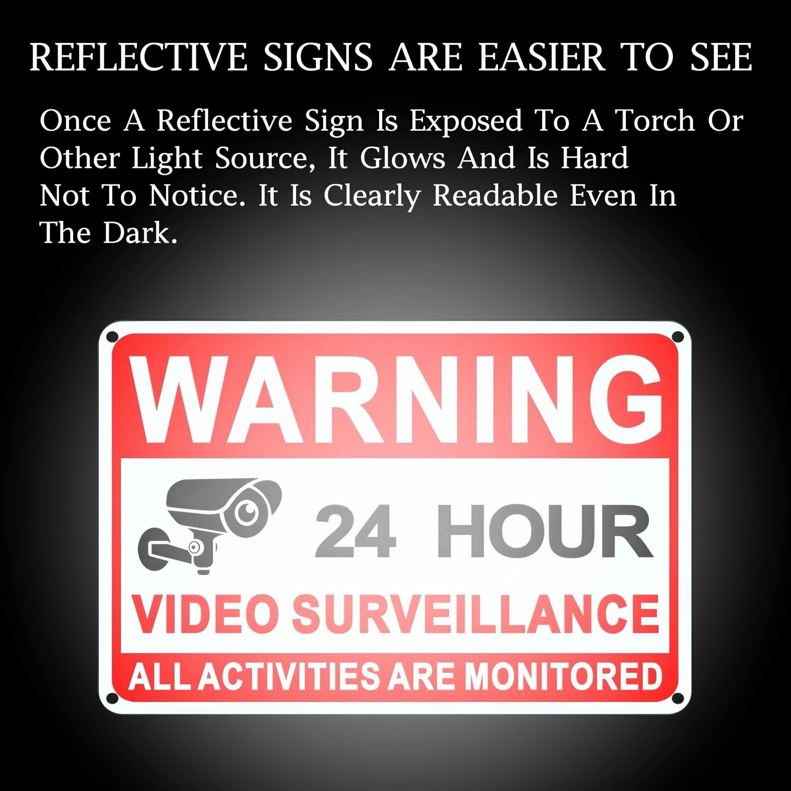 4 Pack Video Surveillance Signs, 24hr Monitoring No Trespassing Camera Sign