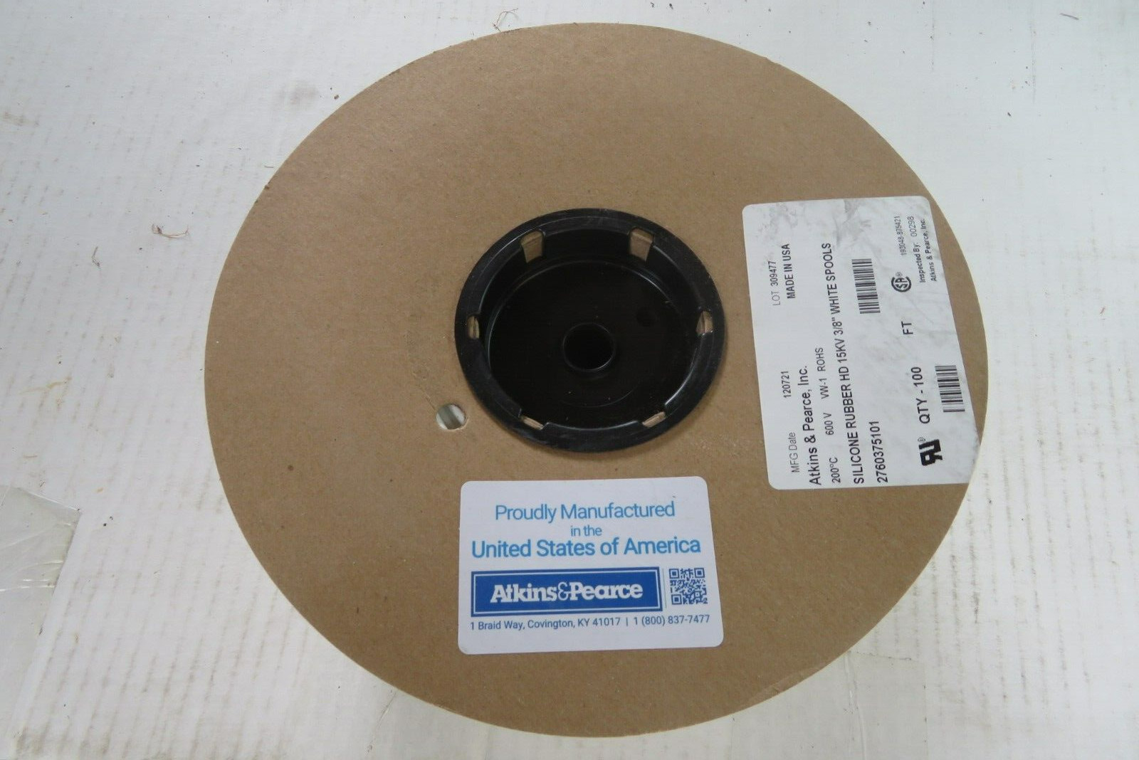 Atkins & Pearce Silicone Rubber HD 15 KV White Wire Harnessing 3/8″ x 100 feet