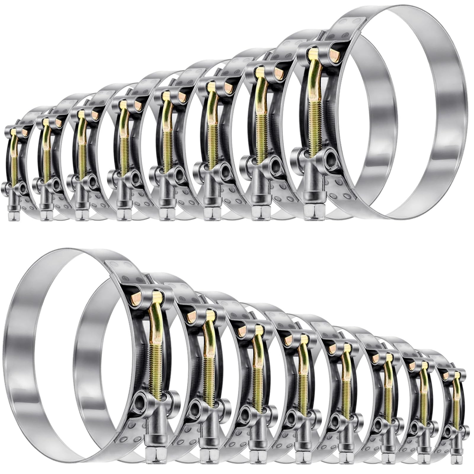 Stainless Steel T Bolt Hose Clamps 16 Piece Set 28-91mm for 3/4 to 3 Inch ID Use