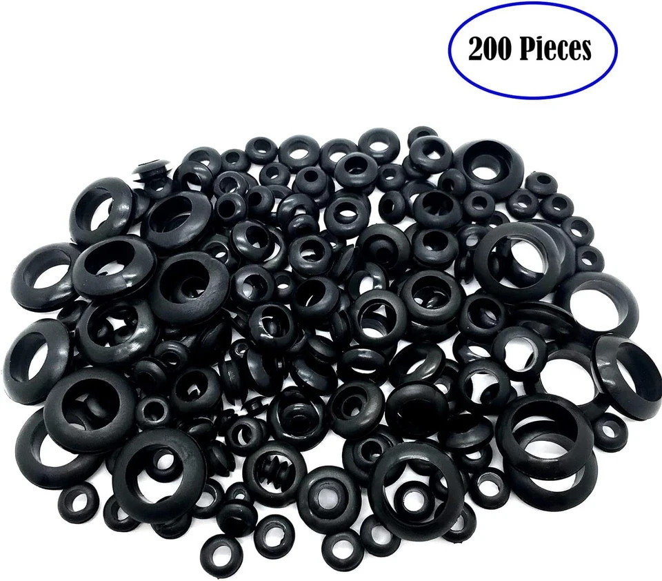 200PCS Rubber Grommets Assortment Kit 8 Sizes Rubber Grommets for Car Wiring