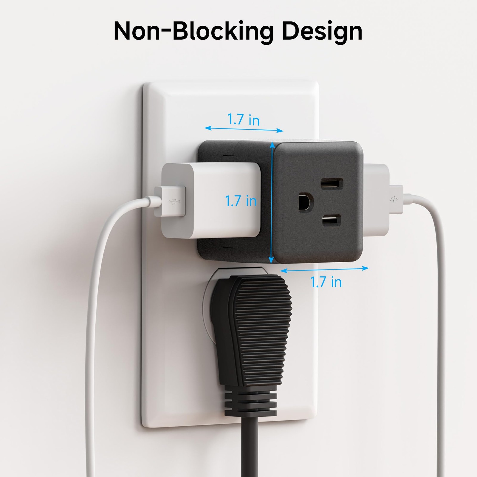 3 Pack 3 Outlet Wall Adapter Grounded Cube Power Tap Plug Splitter Black
